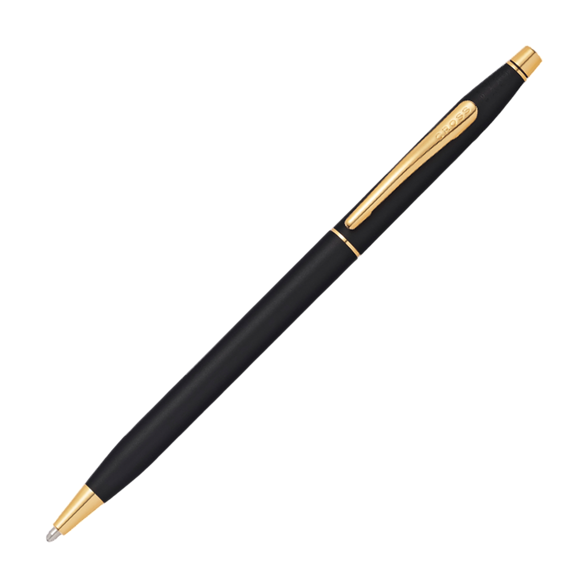 Black/Gold Cross® Classic Century Ballpoint Pen with 23kt Gold Plated Appointments, featuring a slim polished metal barrel with elegant 23kt gold-plated accents, twist-action ballpoint mechanism, medium black ink, and a premium gift box, ideal for executive writing, corporate gifts, and everyday professional use.