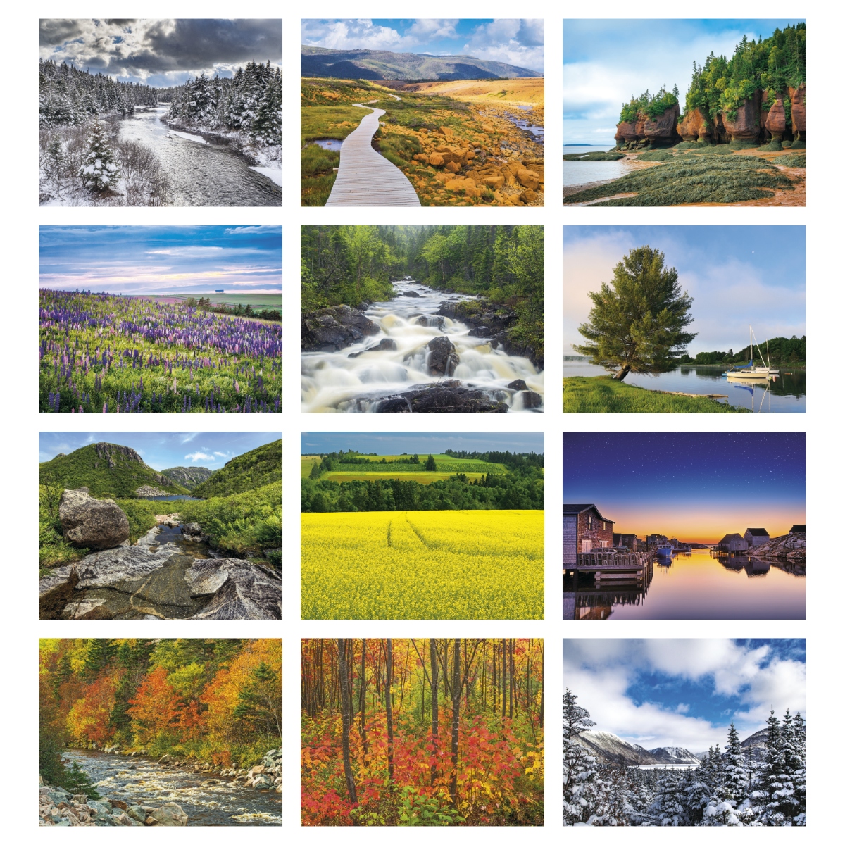 Atlantic Canada wall calendar featuring scenic landscapes from Nova Scotia, Newfoundland, New Brunswick, and Prince Edward Island.