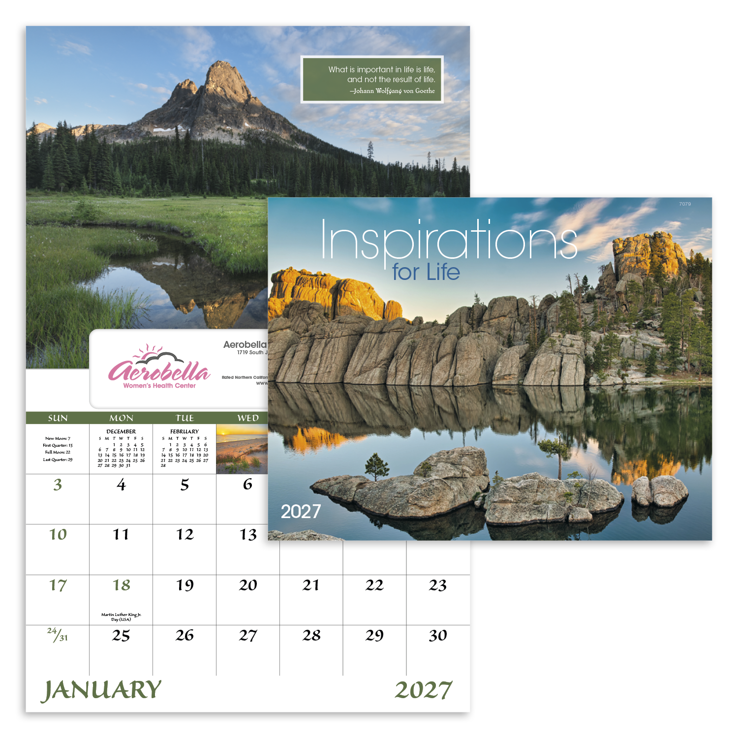 Inspirations for Life Window Calendar featuring breathtaking full-color nature photography and uplifting inspirational quotes, a window-style wall calendar with spacious monthly appointment grids, glossy pages, and a professional design for home, office, and year-round scheduling.