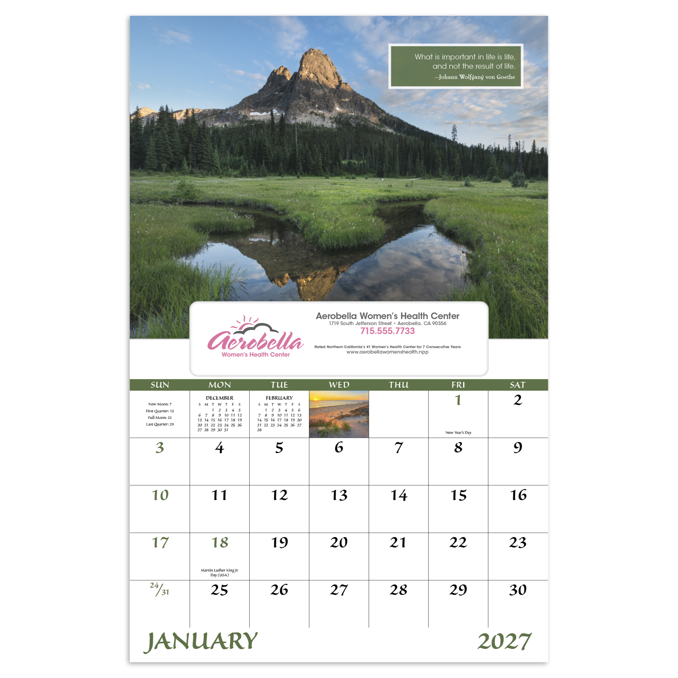 Inspirations for Life Window Calendar featuring breathtaking full-color nature photography and uplifting inspirational quotes, a window-style wall calendar with spacious monthly appointment grids, glossy pages, and a professional design for home, office, and year-round scheduling.