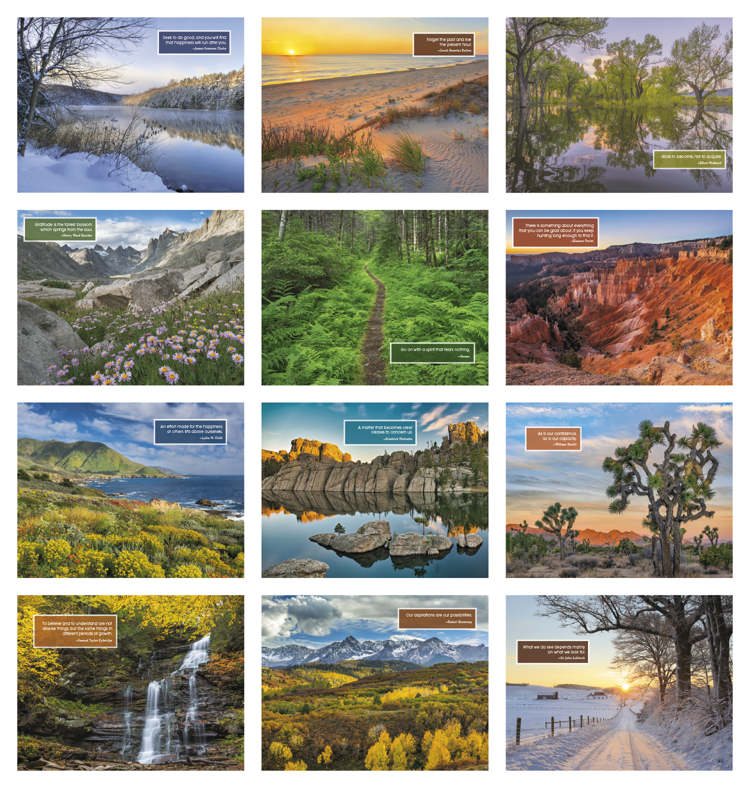 Inspirations for Life Window Calendar featuring breathtaking full-color nature photography and uplifting inspirational quotes, a window-style wall calendar with spacious monthly appointment grids, glossy pages, and a professional design for home, office, and year-round scheduling.