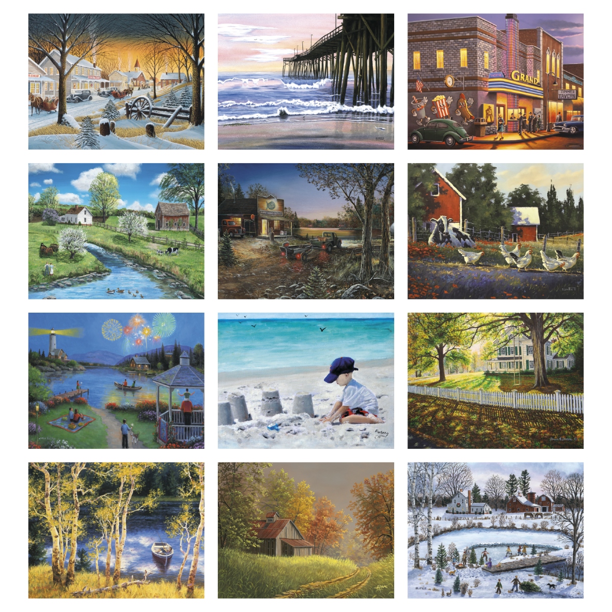 Nostalgic wall calendar featuring charming vintage-inspired scenes that celebrate a simpler time.