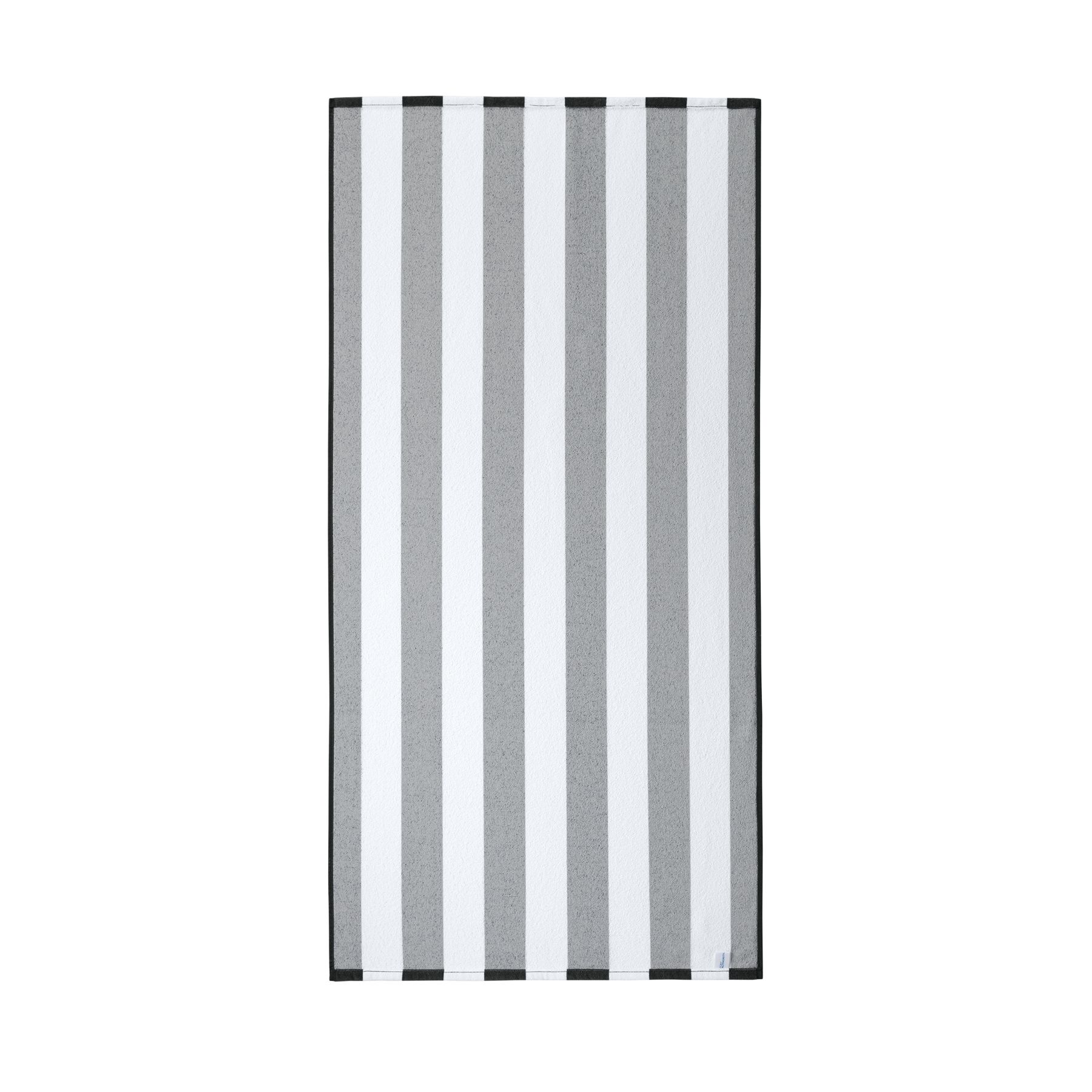 Black Port Authority Value Cabana Stripe Beach Towel a oversized cotton terry velour beach towel with bold cabana stripes, soft absorbent fabric, hemmed edges, and a large imprint area, ideal for the beach, pool, travel, resorts, and promotional giveaways.