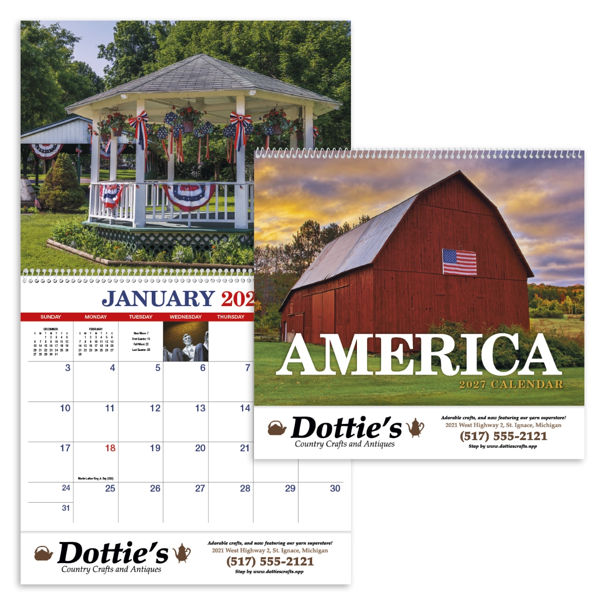 Patriotic wall calendar featuring American-themed imagery and vibrant photography celebrating national pride.