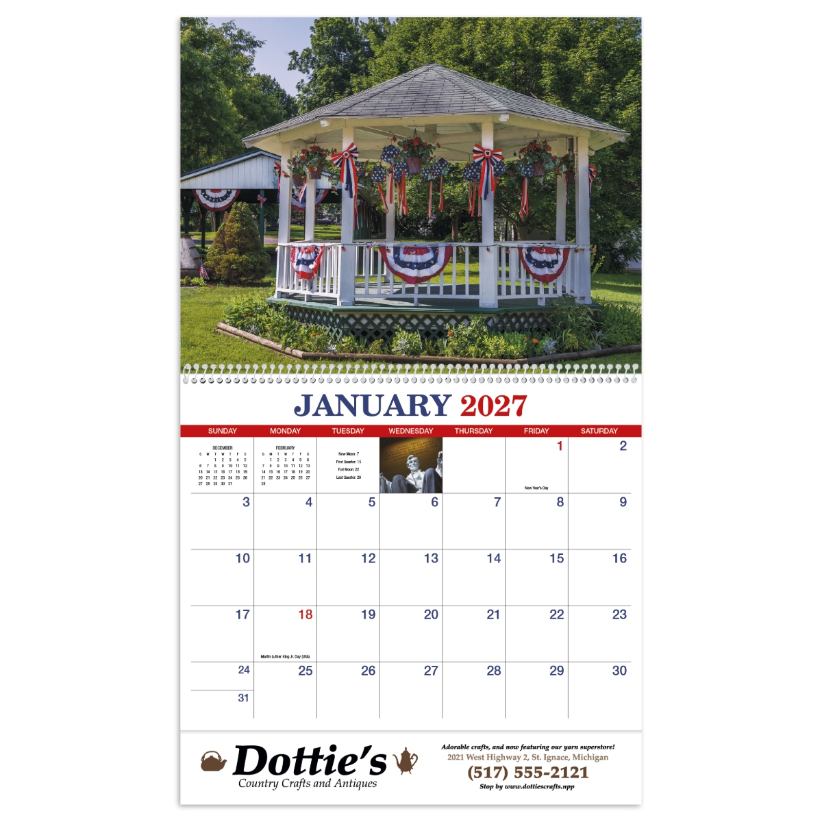 Patriotic wall calendar featuring American-themed imagery and vibrant photography celebrating national pride.