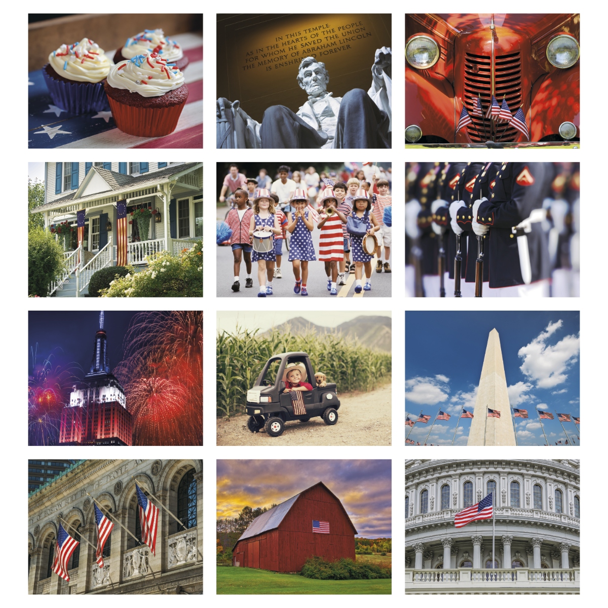 Patriotic wall calendar featuring American-themed imagery and vibrant photography celebrating national pride.