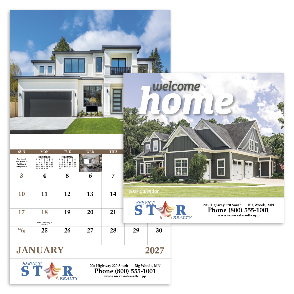 Real estate wall calendar featuring beautiful home photography and elegant architectural designs.
