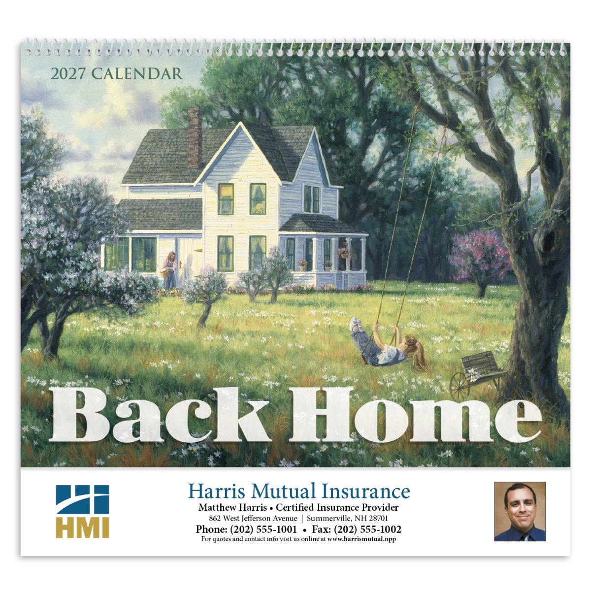 Artistic wall calendar featuring charming scenes of city life, countryside landscapes, and tranquil rural views.