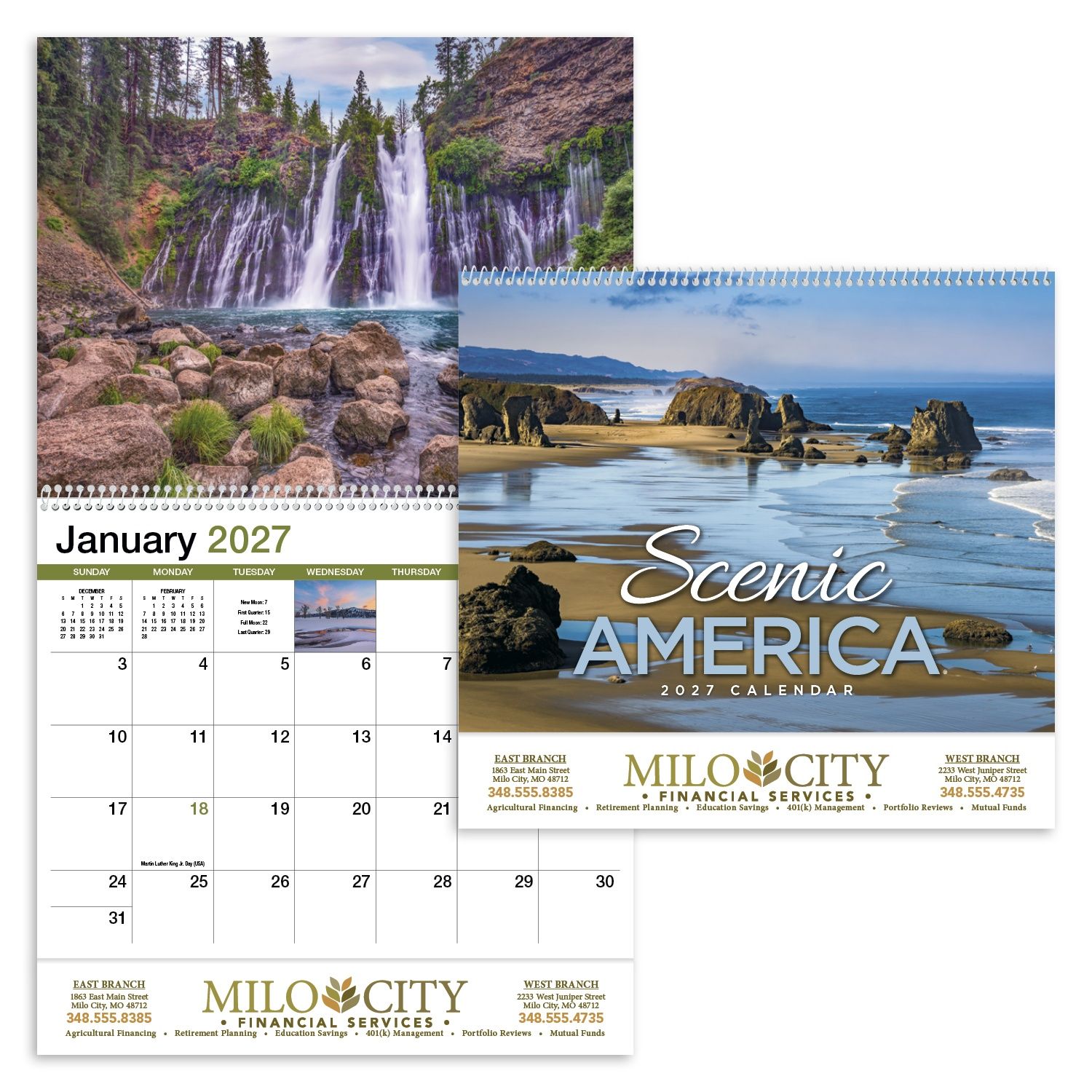 2027 Scenic America spiral appointment calendar featuring breathtaking landscapes from across the United States with a gloss UV-coated cover and spiral binding.