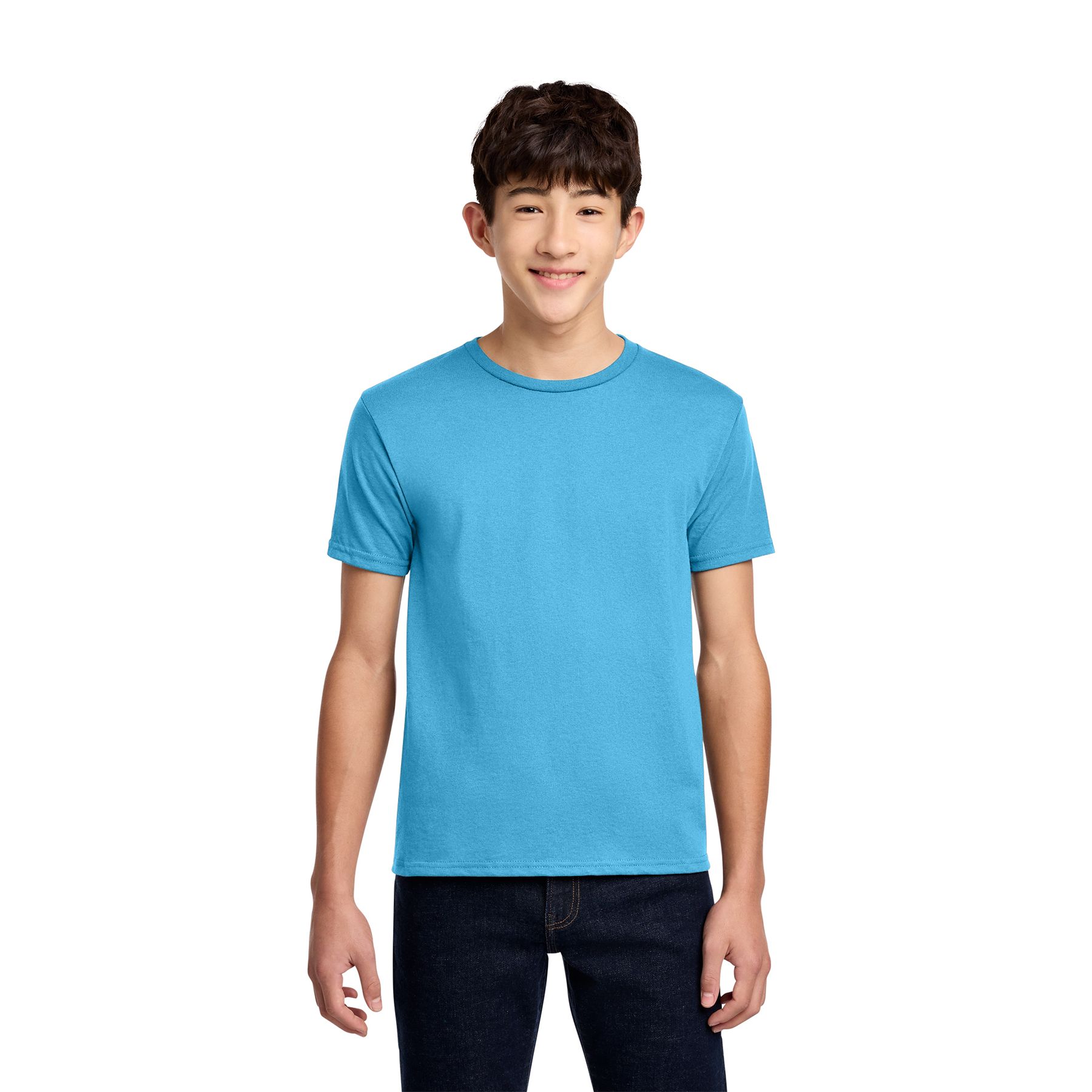 Aquatic Blue Moisture-wicking cotton blend shirt with rib collar, double-needle stitching, and comfortable everyday fit.