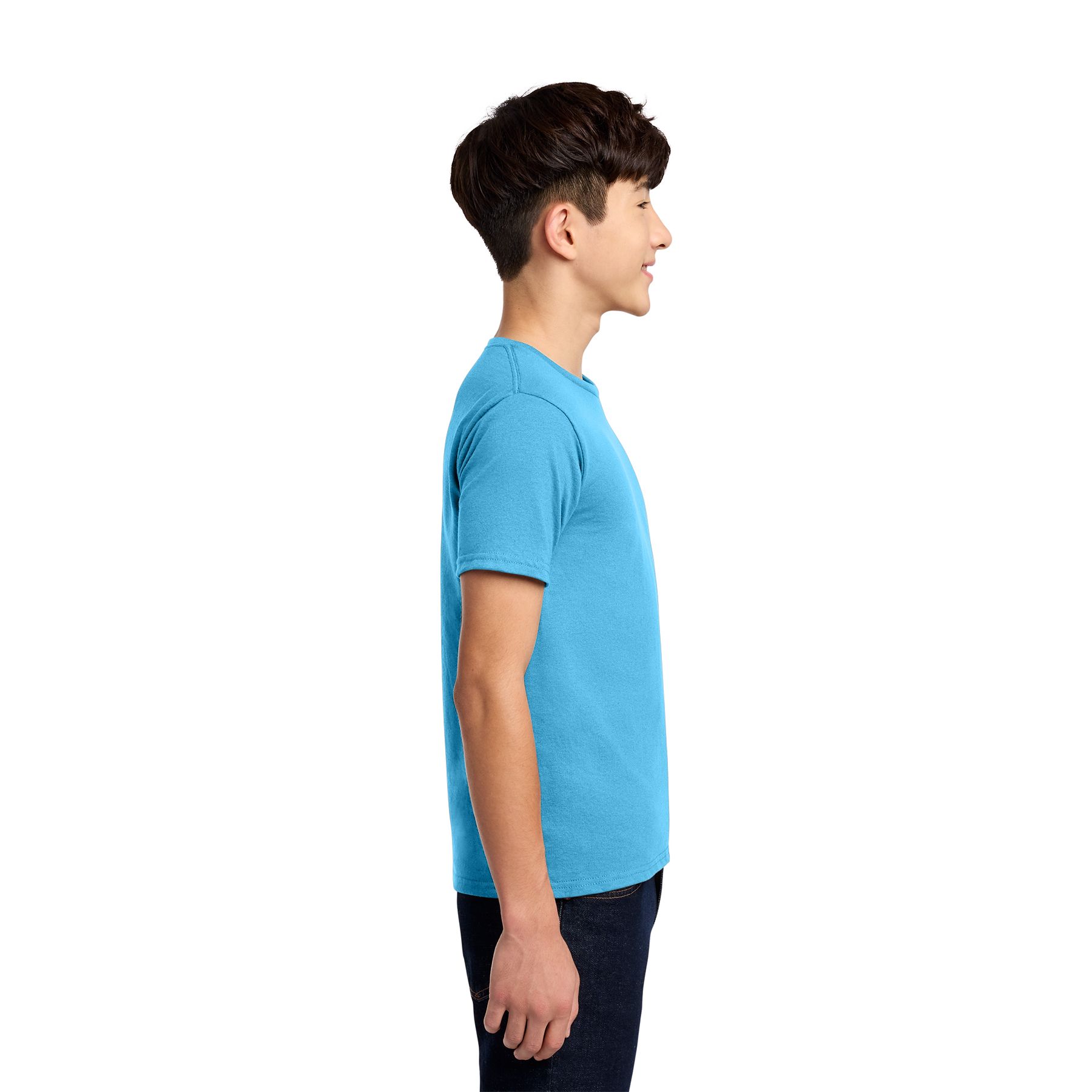 Aquatic Blue Moisture-wicking cotton blend shirt with rib collar, double-needle stitching, and comfortable everyday fit.