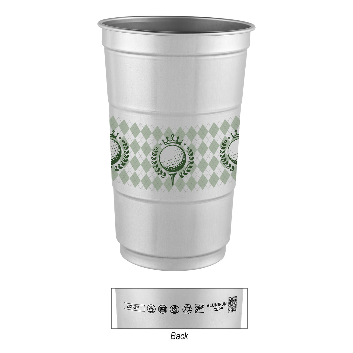 24 oz reusable aluminum cup made from 90% recycled material, lightweight, stackable, and proudly made in the USA.
