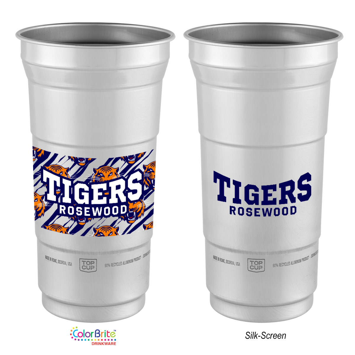 Silver Top Cup By Ball™ Aluminum Cup with Full Color Wrap Option – 12 oz., reusable lightweight aluminum drink cup with a seamless full-color wrap design, stackable construction, rolled rim, and durable BPA-free finish for cold beverages, parties, tailgating, company events, and promotional branding.