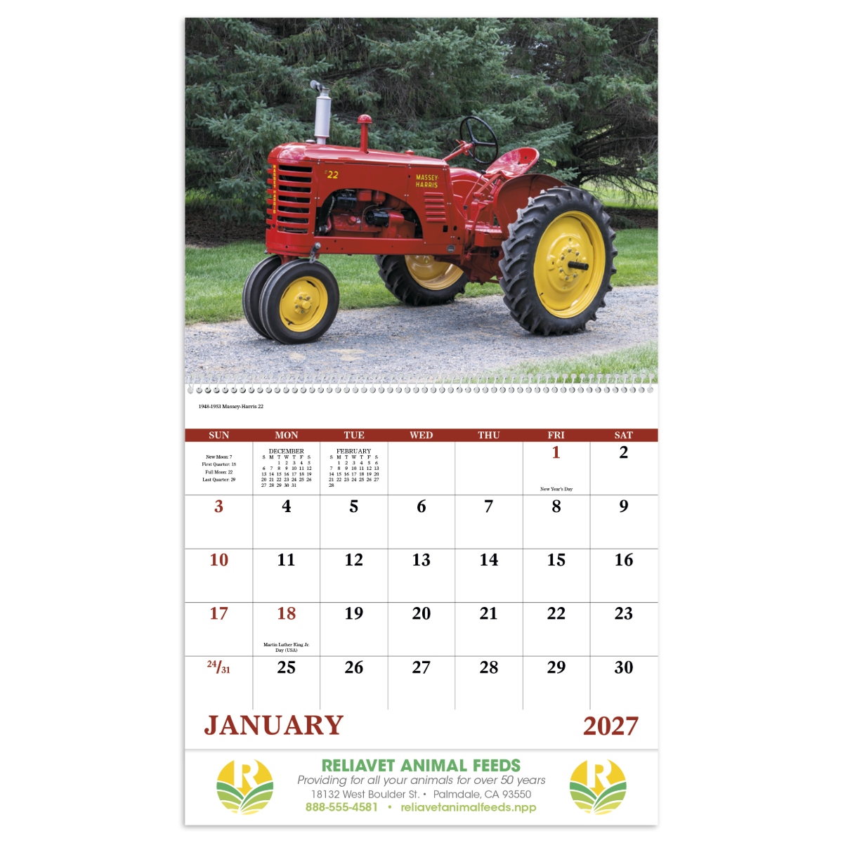 Vintage tractor wall calendar featuring restored antique tractors and nostalgic farming scenes.