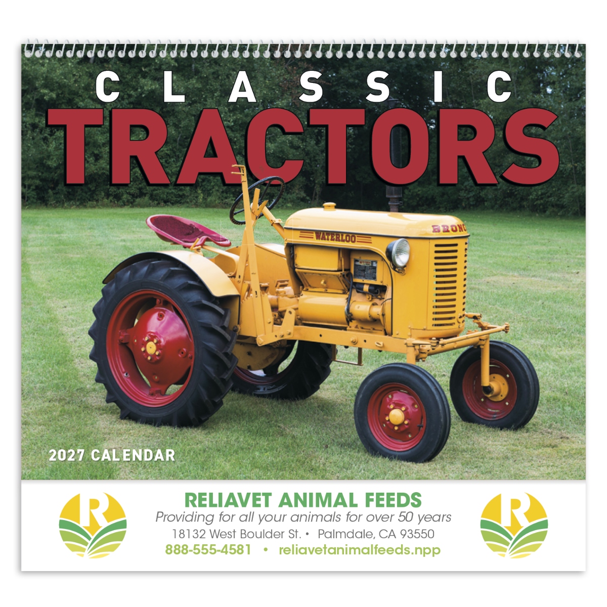 Vintage tractor wall calendar featuring restored antique tractors and nostalgic farming scenes.