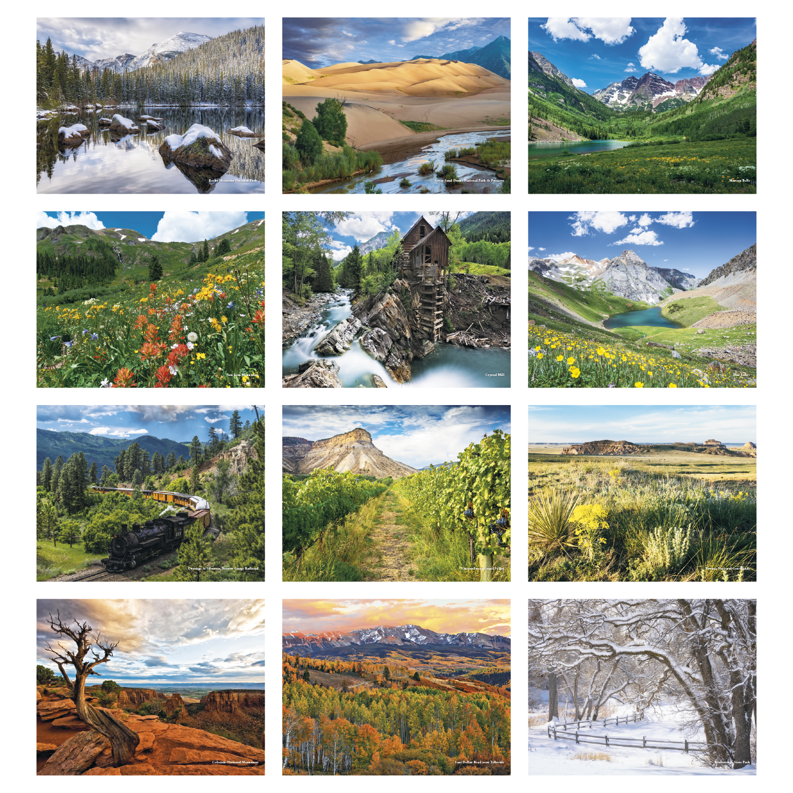 2027 Colorado scenic wall calendar featuring breathtaking mountain landscapes, forests, lakes, and nature photography with a glossy UV-coated cover.