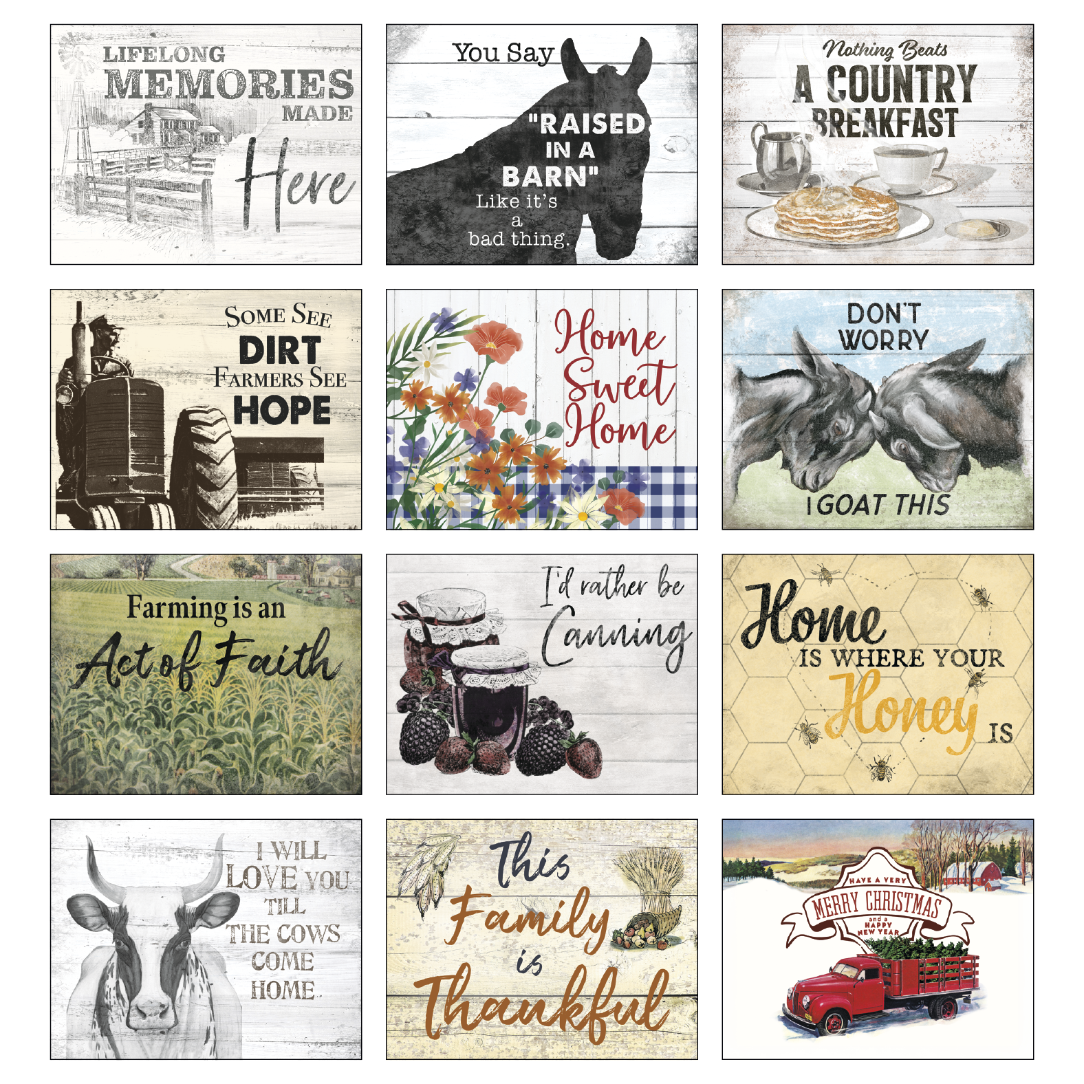 Country Days Spiral Calendar featuring nostalgic vintage country signs and rustic Americana artwork, glossy spiral-bound pages with spacious monthly appointment calendar grids, and a wall calendar design for homes, offices, garages, and year-round scheduling.