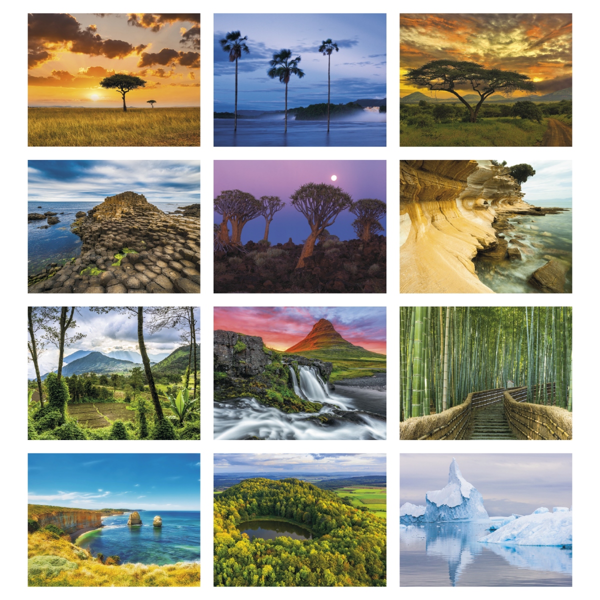 World travel wall calendar featuring exotic destinations, scenic landscapes, and breathtaking photography.