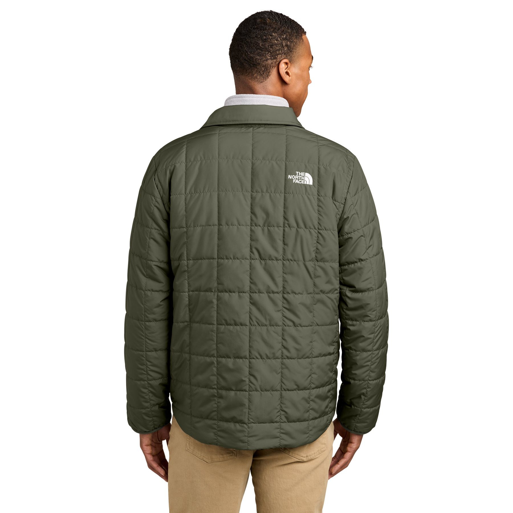 New Taupe Green The North Face® Iron Drift Quilted Shirt Jacket an insulated quilted shirt jacket with a snap-front closure, spread collar, chest flap pockets, side hand pockets, and durable water-repellent finish, designed for lightweight warmth, layering, and everyday outdoor wear.