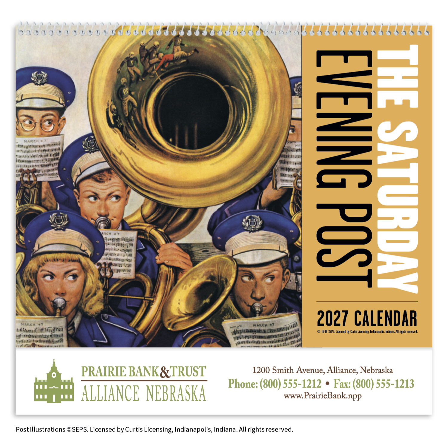 Good Value™ nostalgic wall calendar featuring vintage-style Saturday Evening Post illustrations with a UV-coated cover and spiral binding printed on FSC®-certified gloss paper.