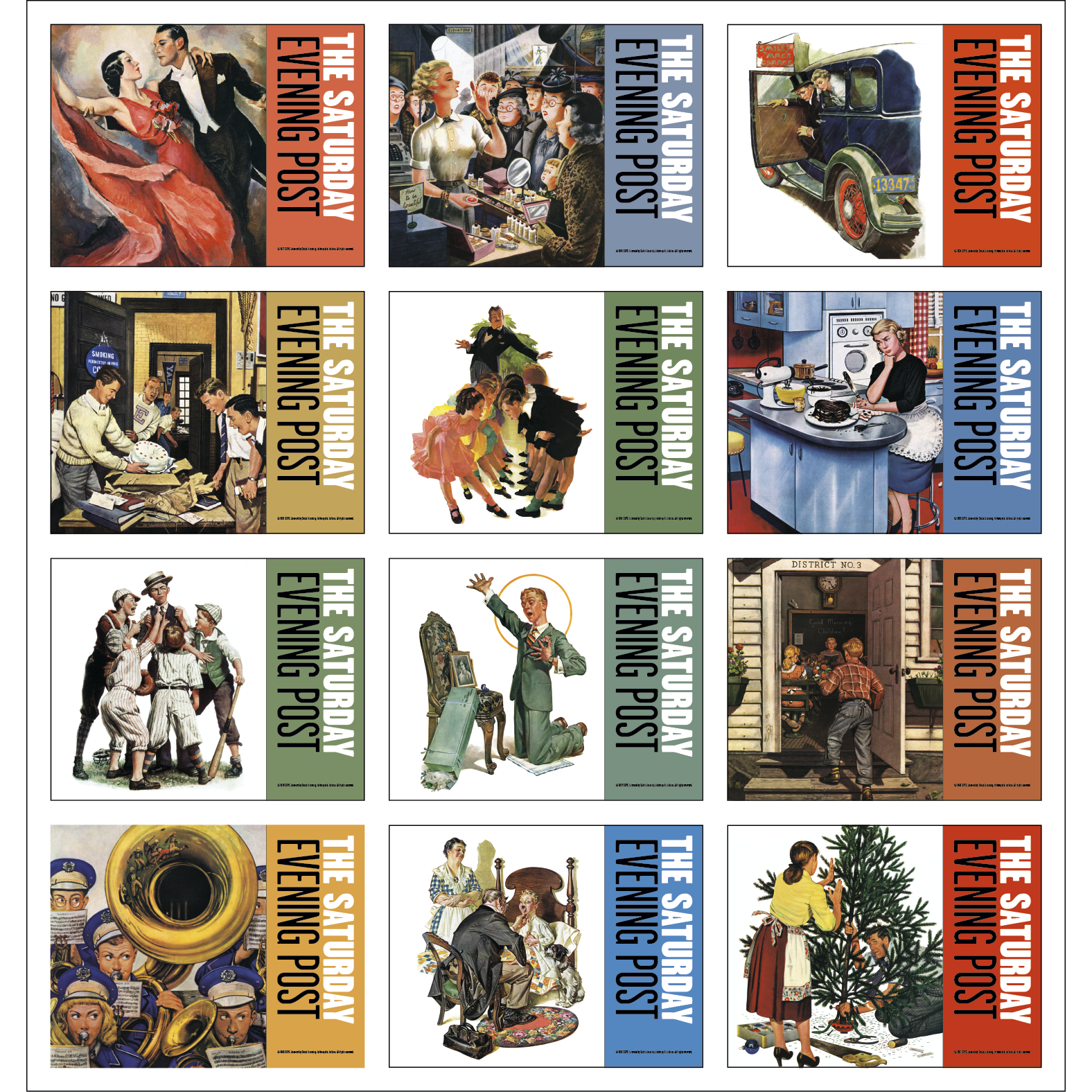 Good Value™ nostalgic wall calendar featuring vintage-style Saturday Evening Post illustrations with a UV-coated cover and spiral binding printed on FSC®-certified gloss paper.