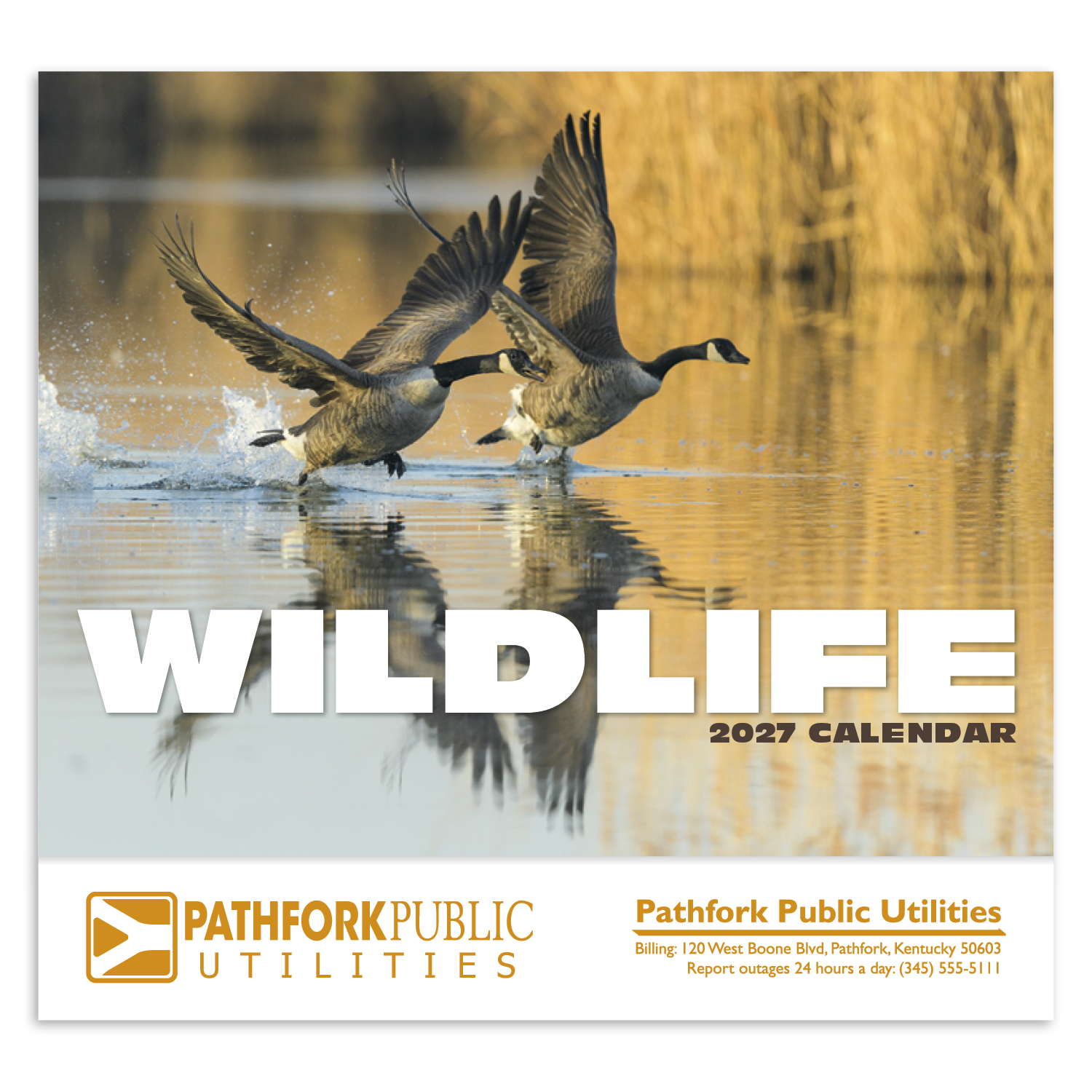 Stapled wildlife appointment calendar featuring close-up photographs of North American wild animals with a glossy UV-coated cover printed on FSC® and SFI® certified paper.
