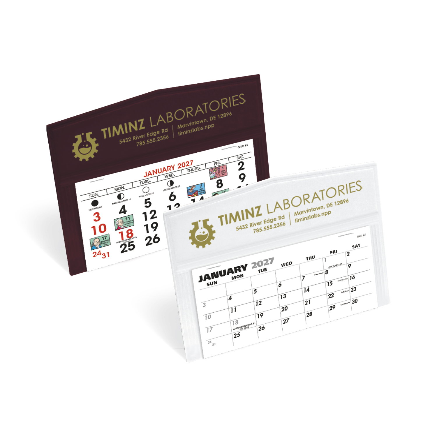 Legacy Desk Calendar featuring a compact easel-style desk calendar with monthly tear-off pages, a sturdy folded paper stand, hot-stamped gold imprint area, and spacious date grids, designed for desktops, offices, reception areas, and year-round scheduling.
