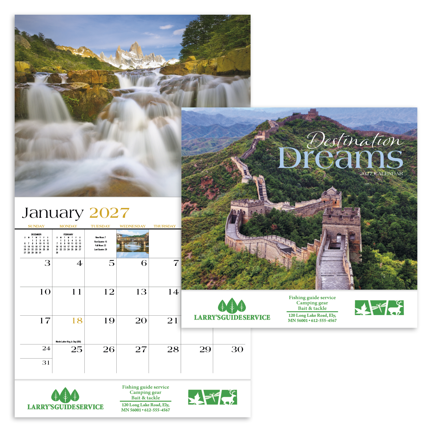 Stapled travel-themed appointment calendar featuring vibrant photographs of famous destinations around the world with a glossy UV-coated cover printed on FSC® and SFI® certified paper.