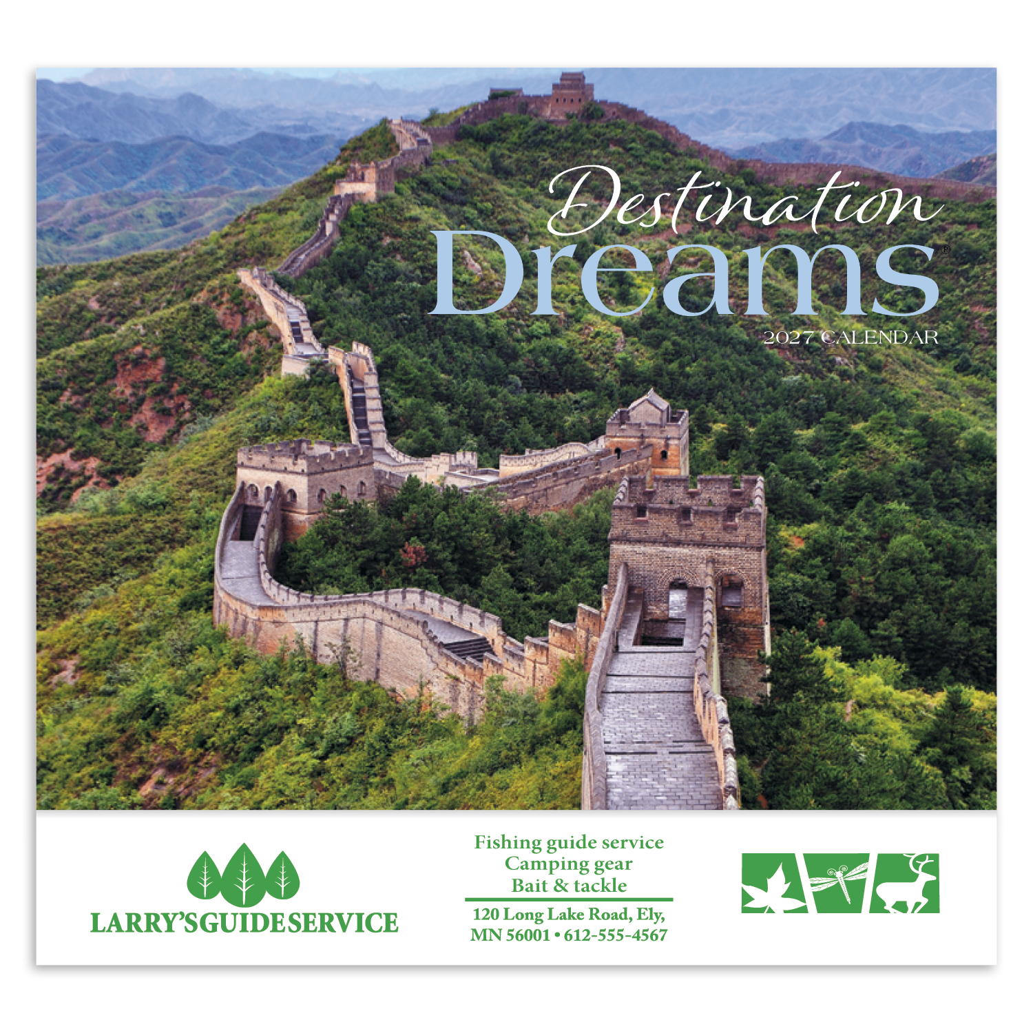 Stapled travel-themed appointment calendar featuring vibrant photographs of famous destinations around the world with a glossy UV-coated cover printed on FSC® and SFI® certified paper.