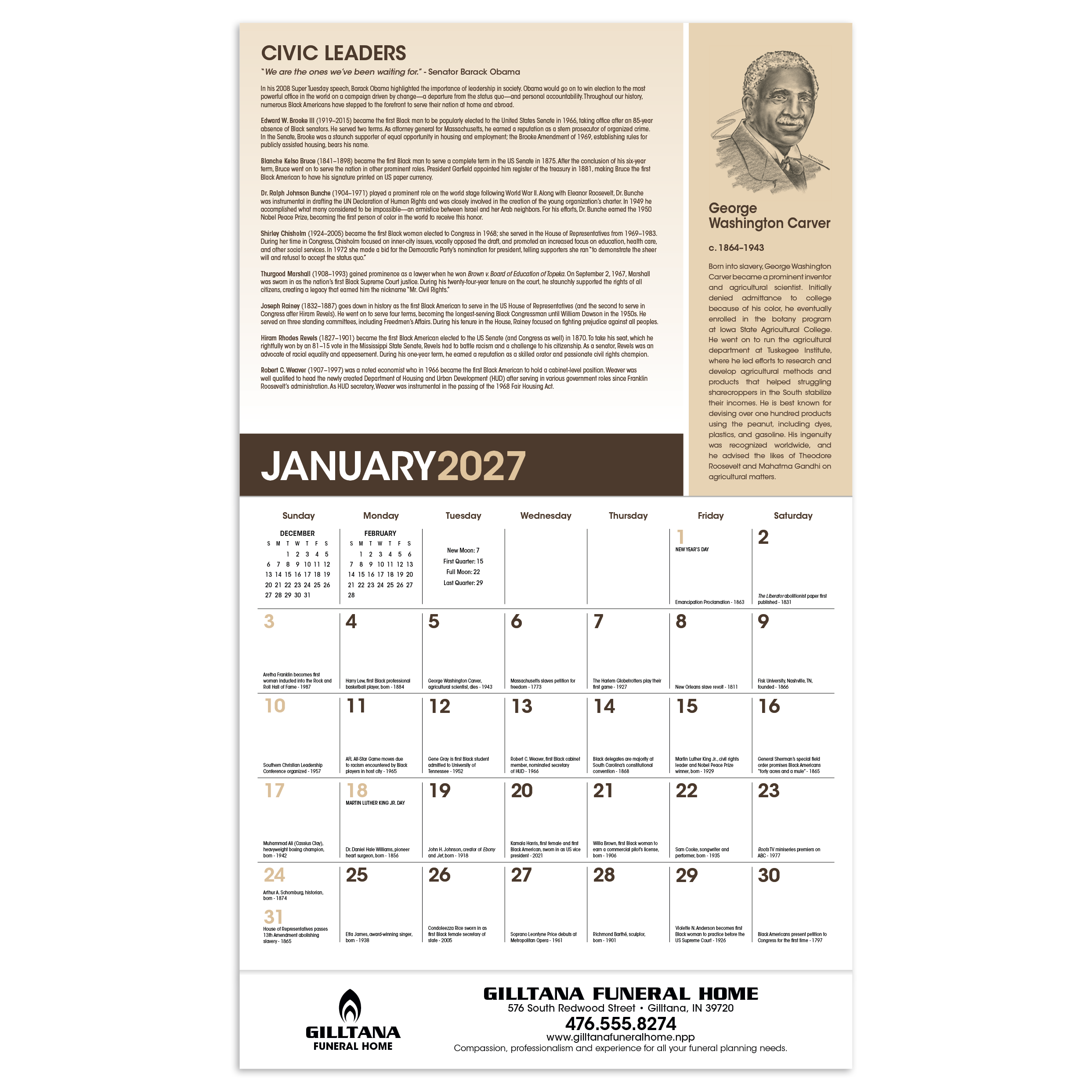 Educational family wall calendar featuring Black history events, monthly biographies of influential African Americans, and a glossy FSC®-certified paper cover.