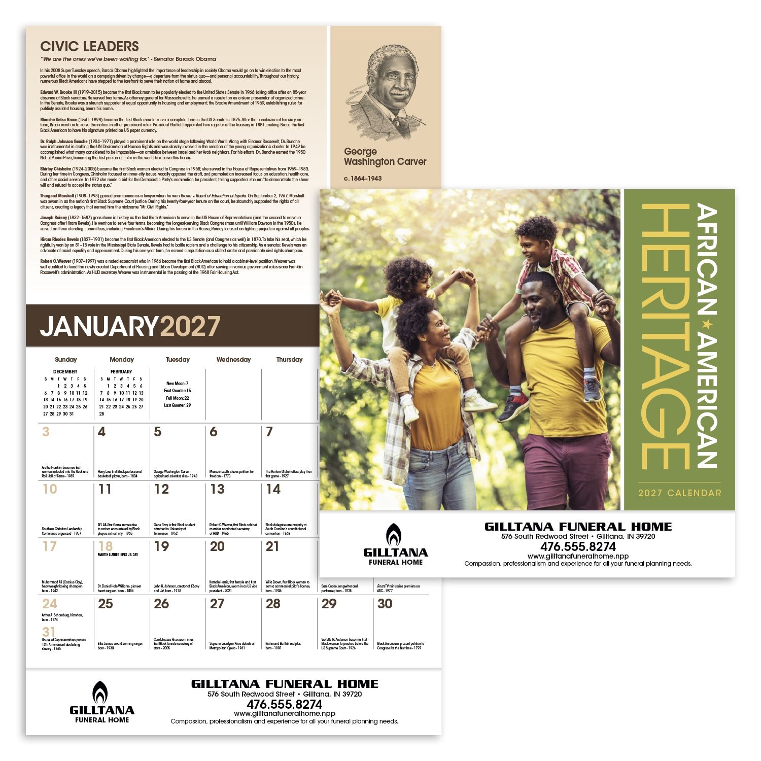 Educational family wall calendar featuring Black history events, monthly biographies of influential African Americans, and a glossy FSC®-certified paper cover.