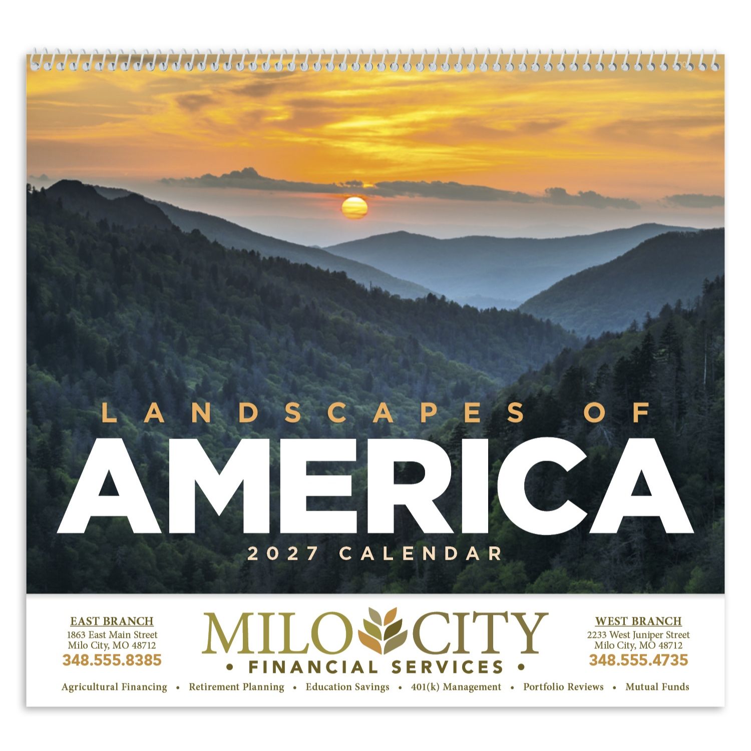 Spiral-bound wall calendar featuring stunning photographs of America's scenic landscapes with a glossy FSC®-certified paper cover.
