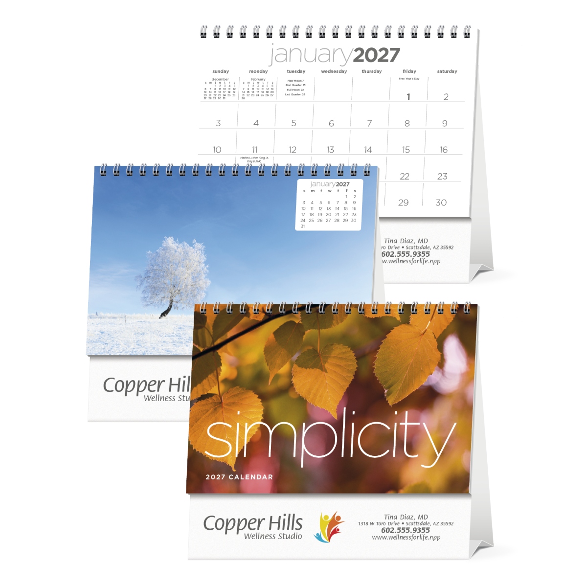 Elegant desk calendar with a compact tent mount design, perfect for home or office use.