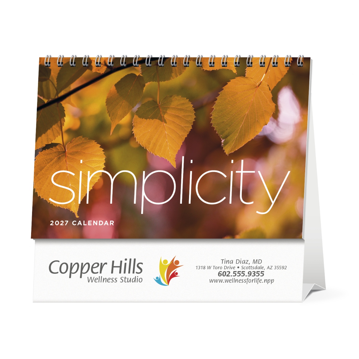 Elegant desk calendar with a compact tent mount design, perfect for home or office use.