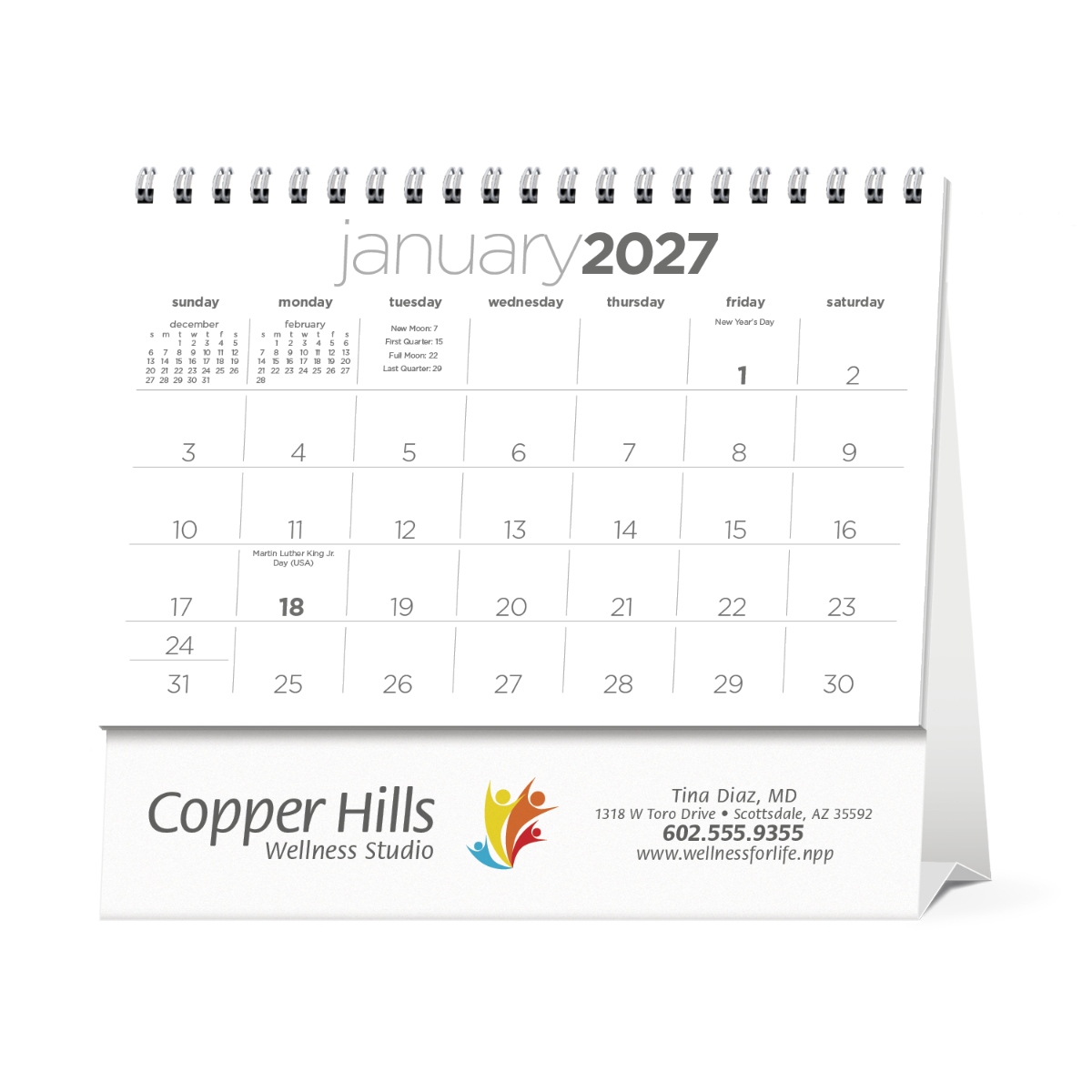 Elegant desk calendar with a compact tent mount design, perfect for home or office use.