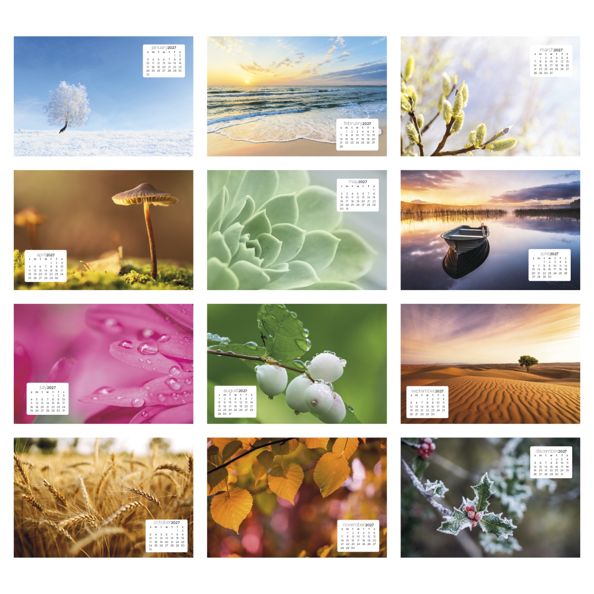 Elegant desk calendar with a compact tent mount design, perfect for home or office use.