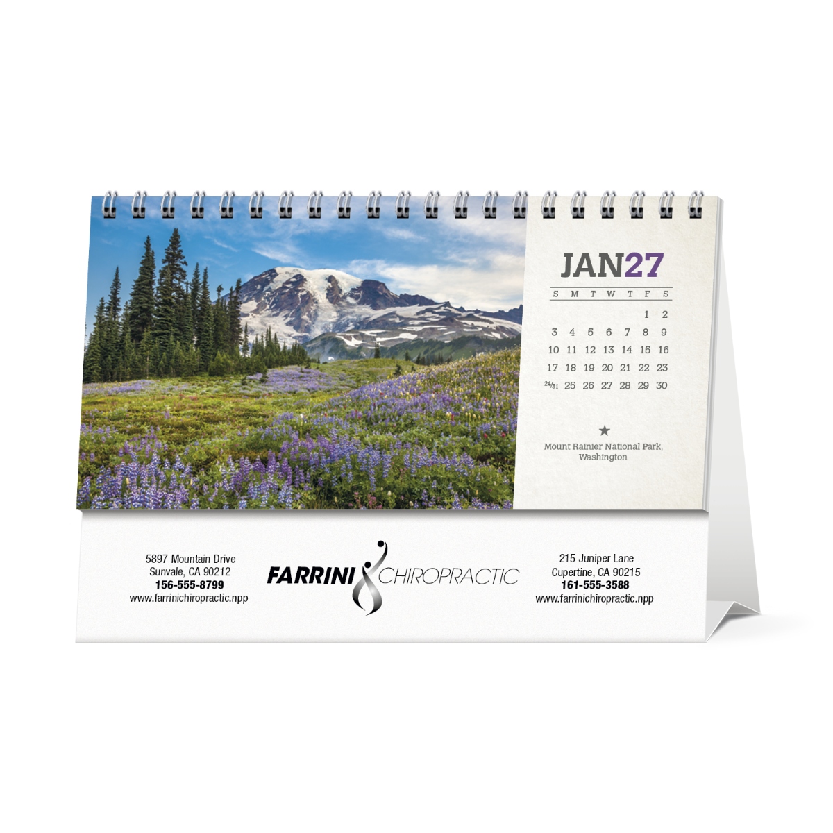 Compact desktop calendar featuring photographs of scenic locations across America with a double-sided tent mount, assembled in the USA.