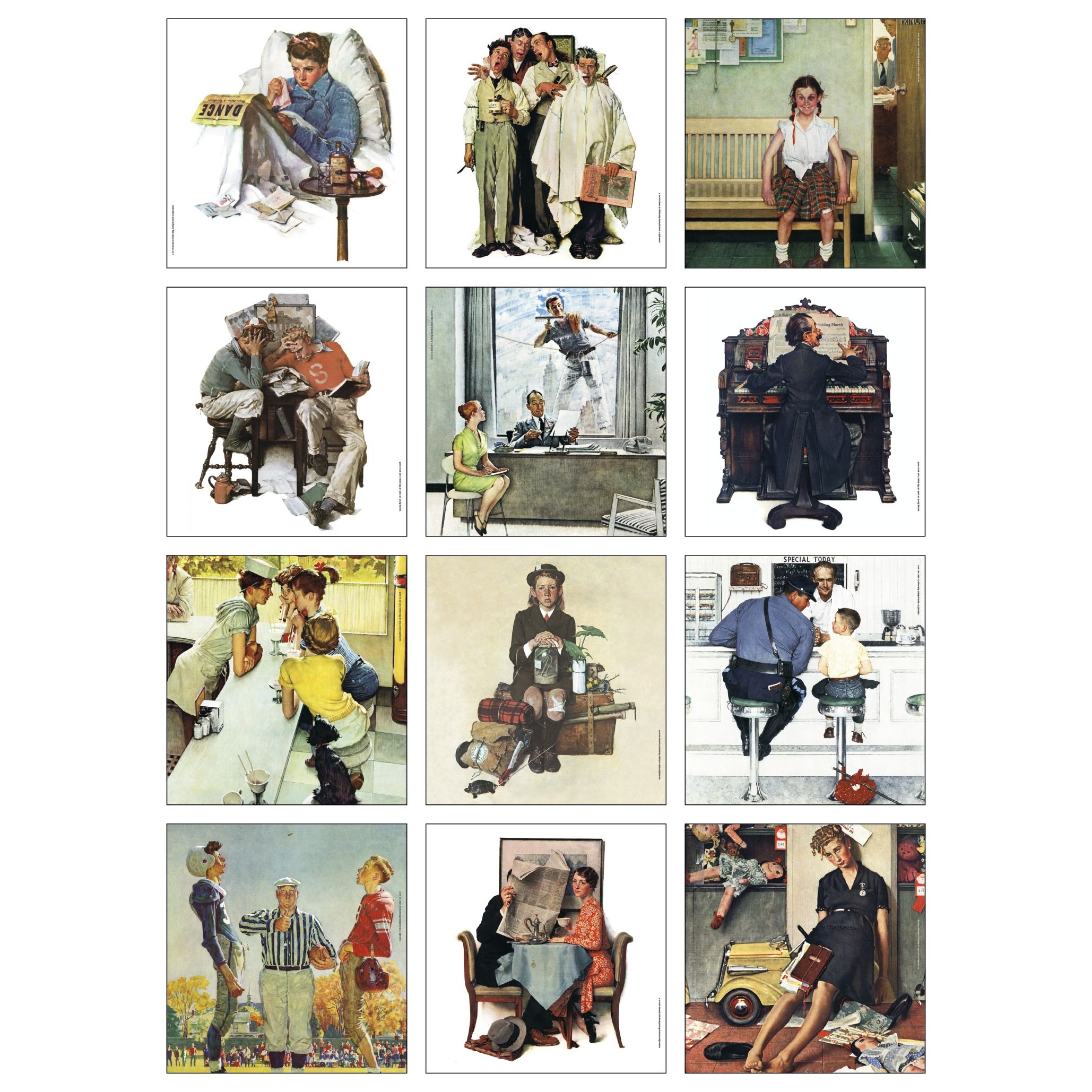 2027 wall calendar featuring classic Norman Rockwell illustrations from The Saturday Evening Post printed on FSC®-certified matte paper with monthly calendar pages.