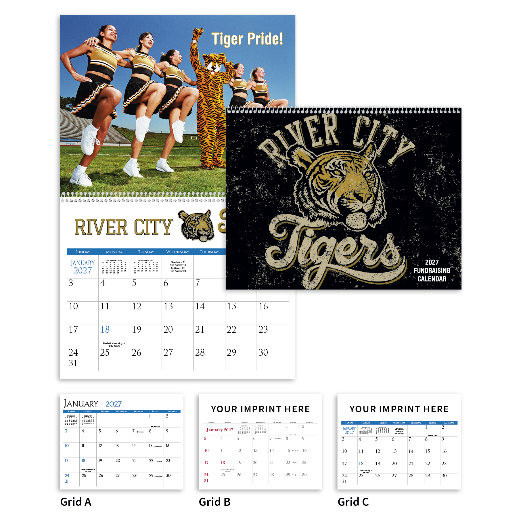 2027 spiral-bound custom appointment calendar featuring a personalized full-color cover and monthly images printed on FSC®-certified paper.