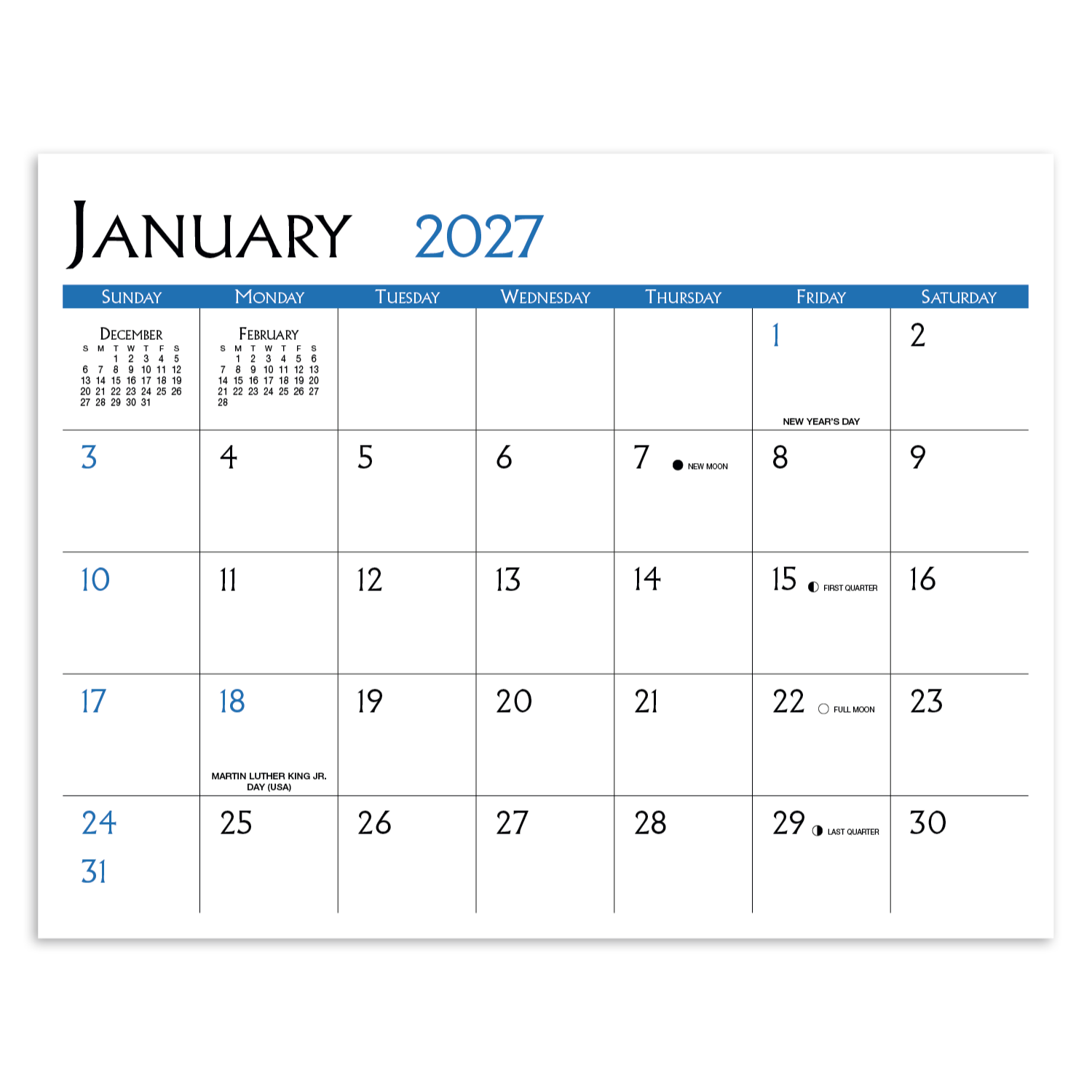 2027 spiral-bound custom appointment calendar featuring a personalized full-color cover and monthly images printed on FSC®-certified paper.
