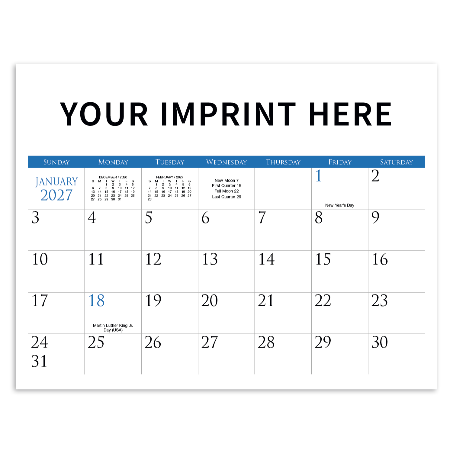 2027 spiral-bound custom appointment calendar featuring a personalized full-color cover and monthly images printed on FSC®-certified paper.