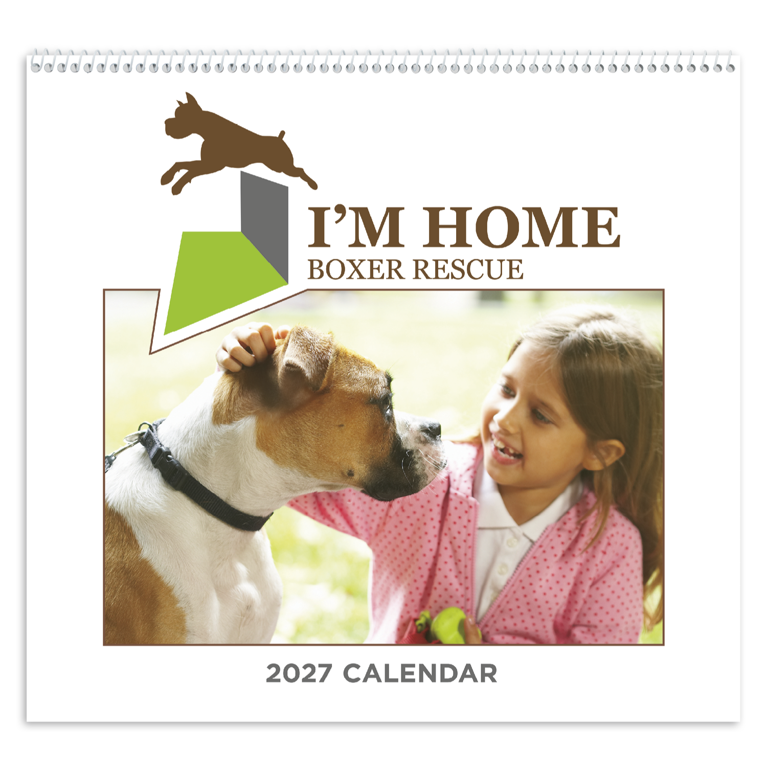 Custom spiral-bound appointment calendar featuring a full-color personalized cover image, tear-off memo-style monthly pages, and FSC®-certified paper.