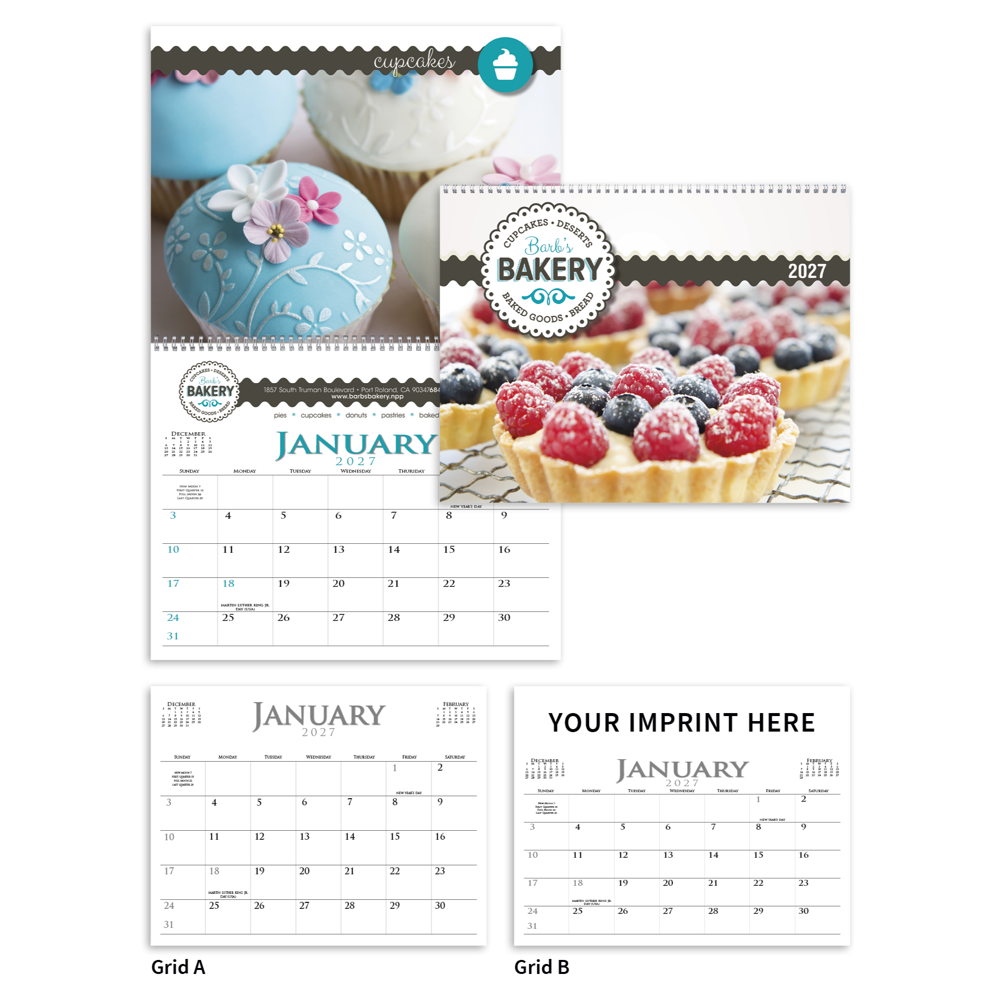 2027 premium spiral-bound appointment calendar featuring a personalized full-color cover and monthly custom images printed on FSC®-certified gloss paper.