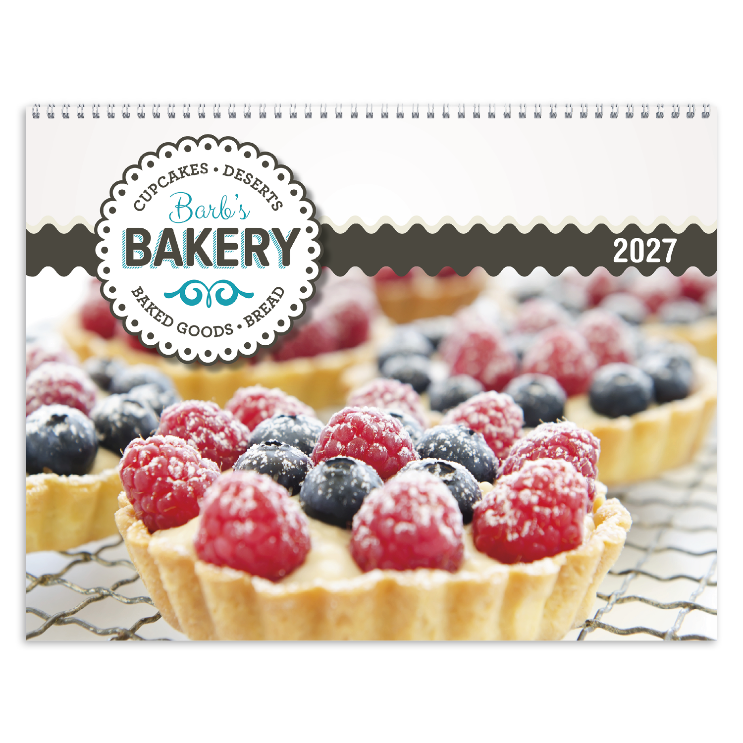 2027 premium spiral-bound appointment calendar featuring a personalized full-color cover and monthly custom images printed on FSC®-certified gloss paper.