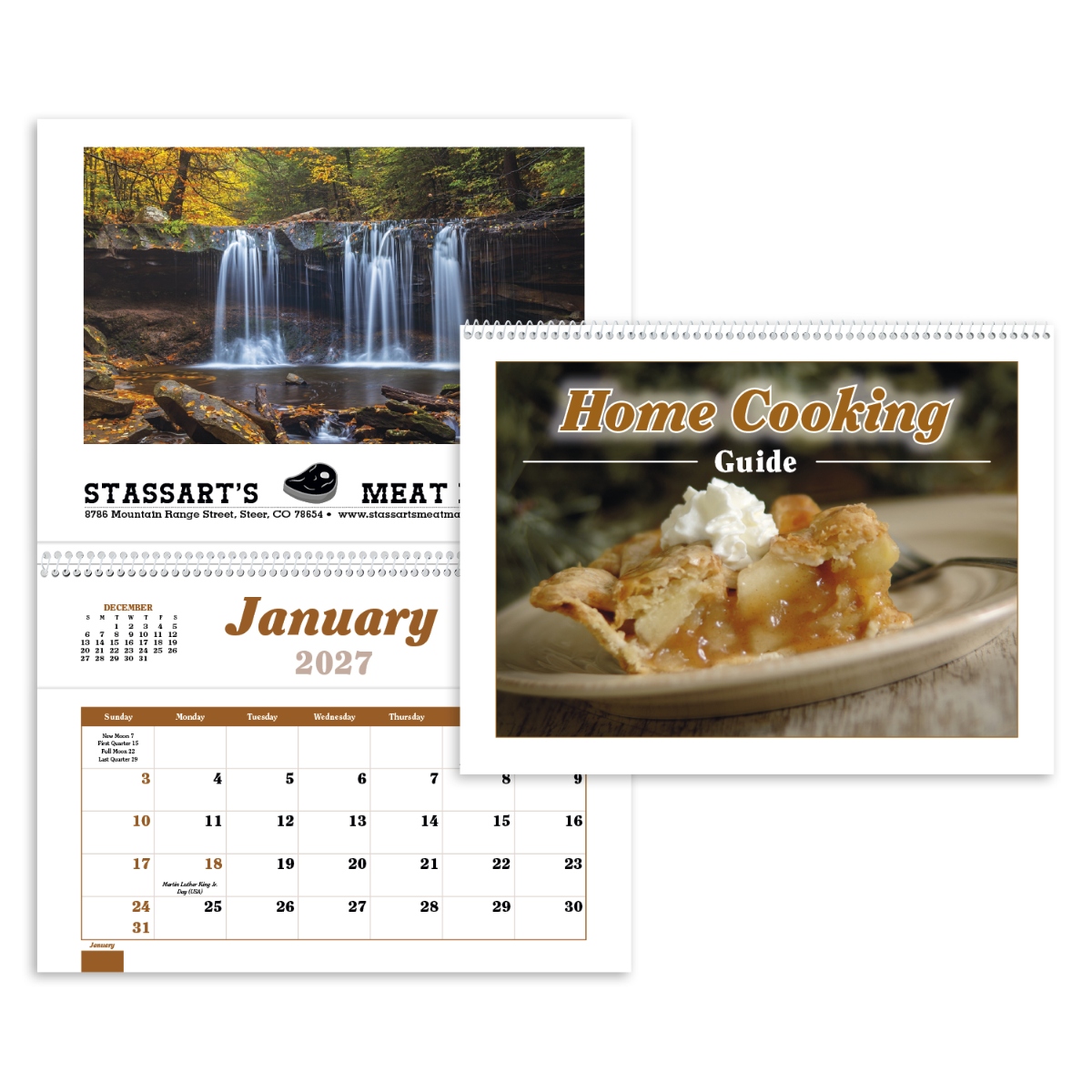 Recipe calendar featuring 12 delicious recipes and convenient storage pockets for each month, assembled in the USA.