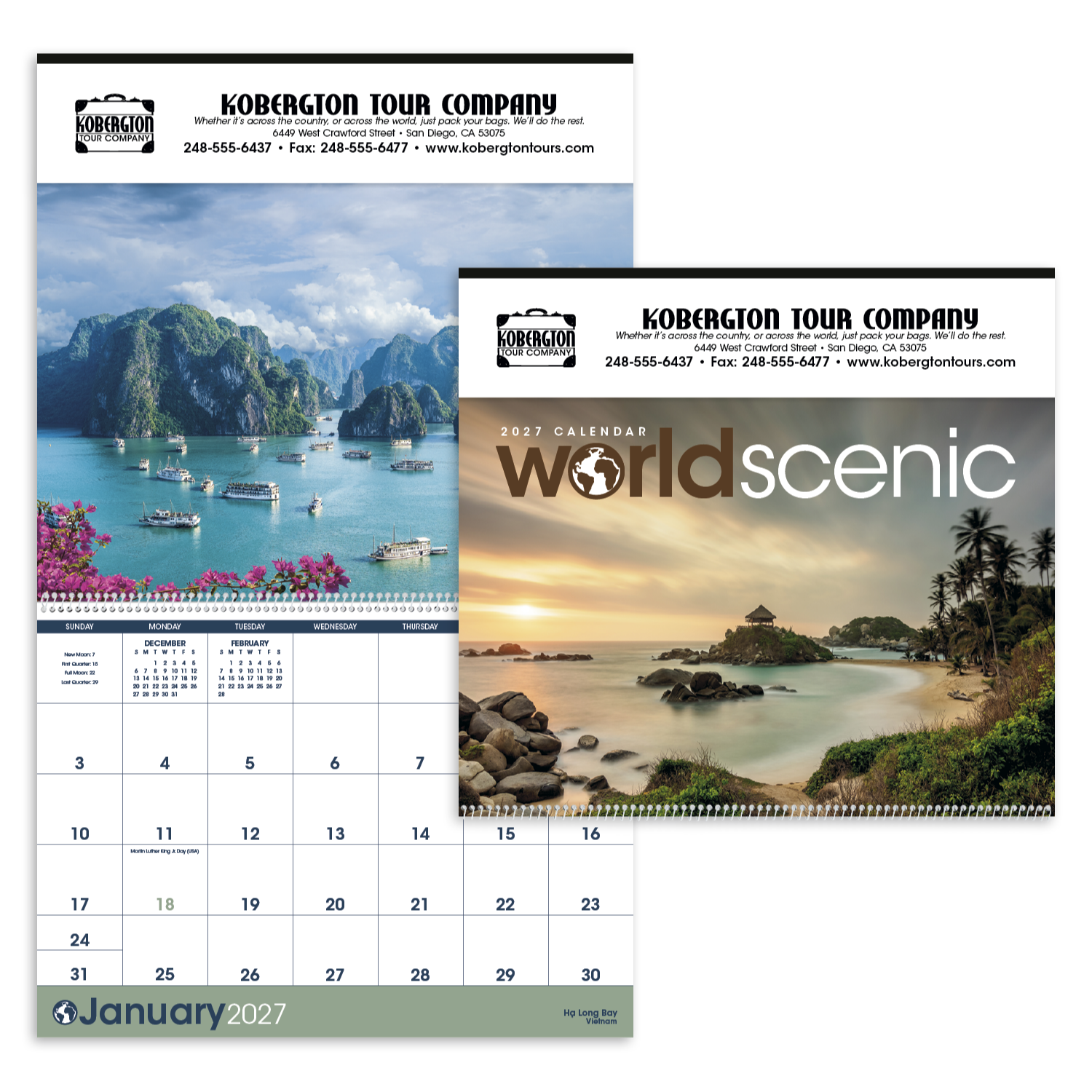 World Scenic Executive Calendar featuring stunning full-color photographs of breathtaking landscapes from around the world, a premium wall calendar with large monthly appointment grids, heavyweight glossy pages, and an executive-style layout for home, office, and year-round scheduling.