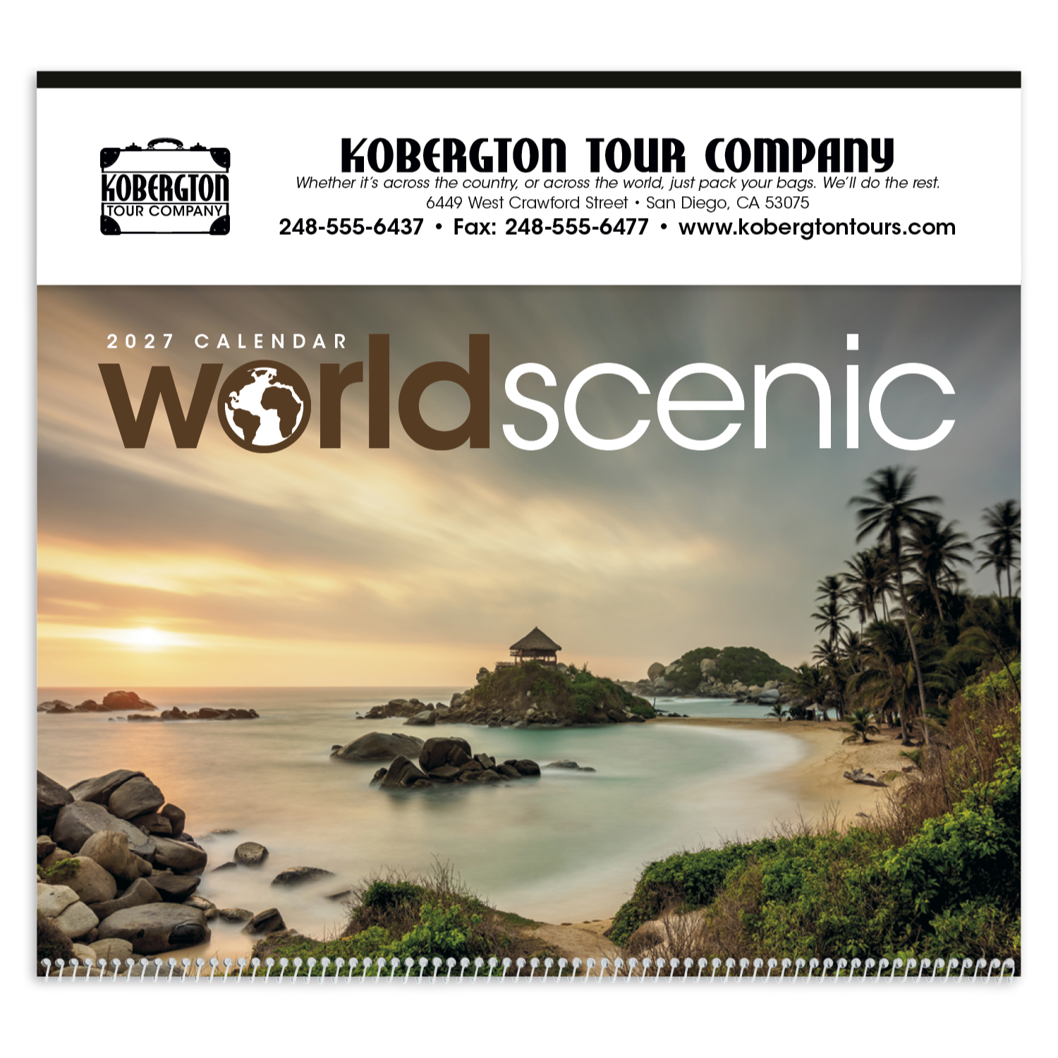 World Scenic Executive Calendar featuring stunning full-color photographs of breathtaking landscapes from around the world, a premium wall calendar with large monthly appointment grids, heavyweight glossy pages, and an executive-style layout for home, office, and year-round scheduling.