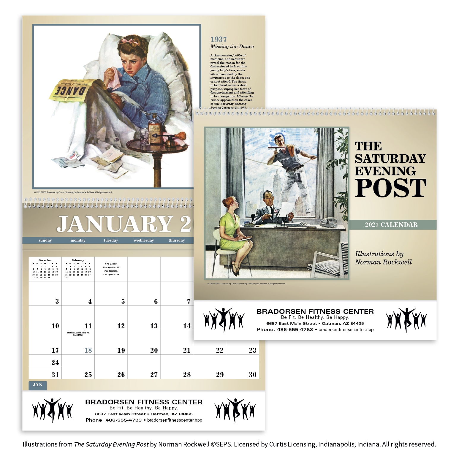 Deluxe pocket appointment calendar featuring The Saturday Evening Post Norman Rockwell Americana illustrations with reverse-collated monthly storage pockets and a matte paper cover.
