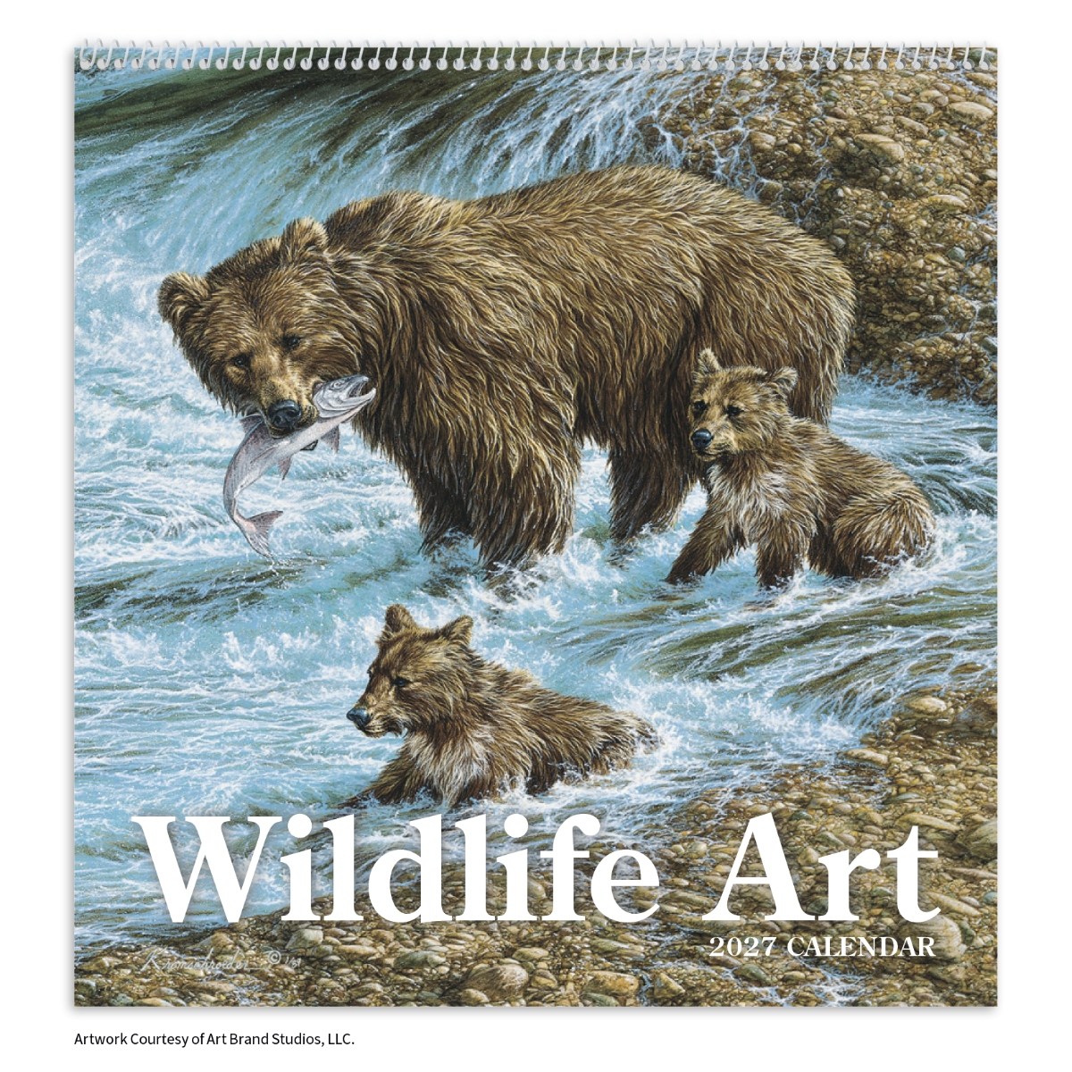 Wildlife Art Executive Calendar featuring stunning full-color reproductions of wildlife oil paintings by renowned artists, a premium executive-style wall calendar with large monthly appointment grids, heavyweight glossy pages, spiral binding, and a spacious custom imprint area, ideal for wildlife enthusiasts, offices, and year-round scheduling.