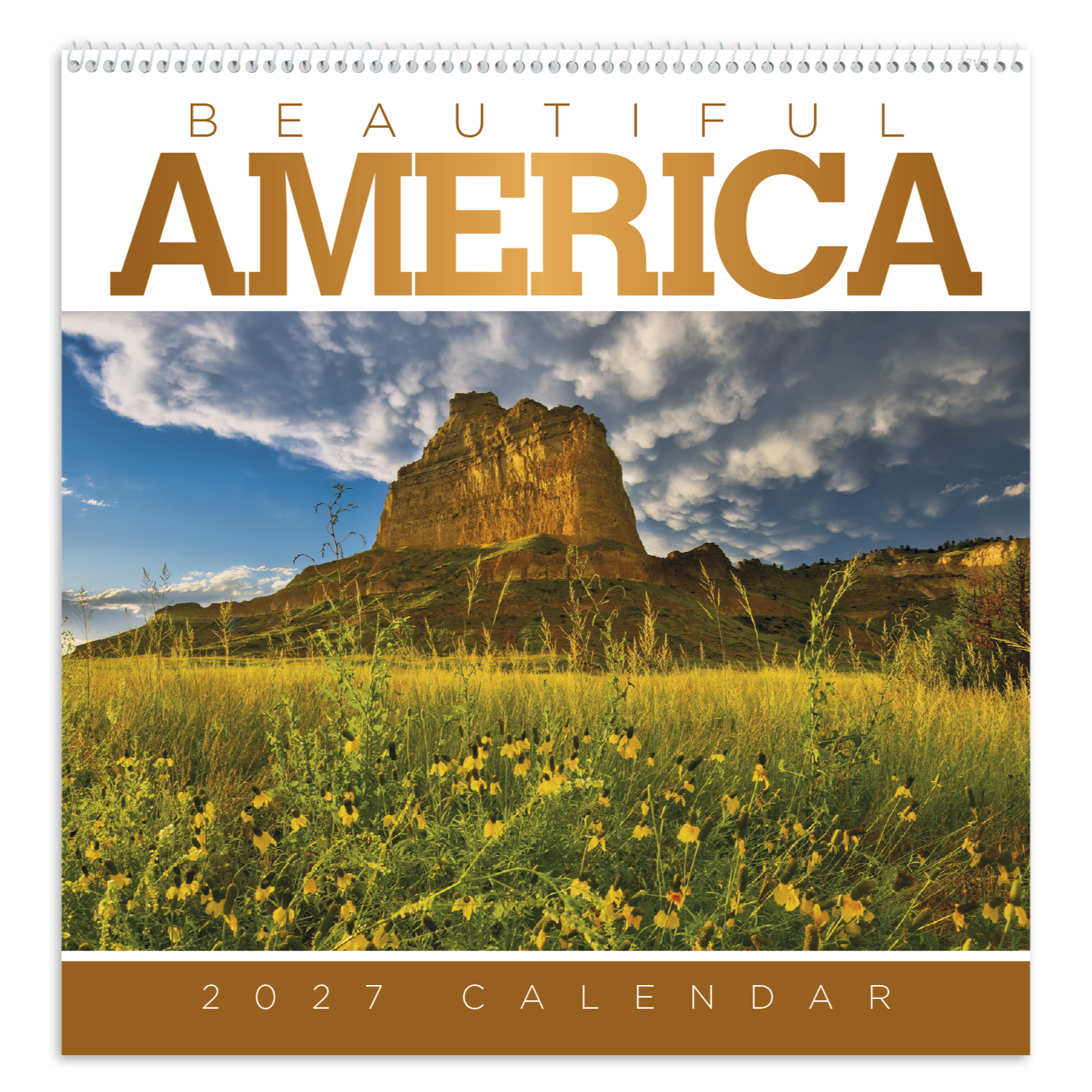 Beautiful America Calendar featuring breathtaking full-color photographs of iconic American landscapes and landmarks, a premium wall calendar with spacious monthly appointment grids, glossy pages, and a large custom imprint area, ideal for homes, offices, and year-round scheduling.